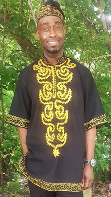 Black Contemporary Dashiki with Gold Embroidery-DPJD200STP、mySite、solidvoid