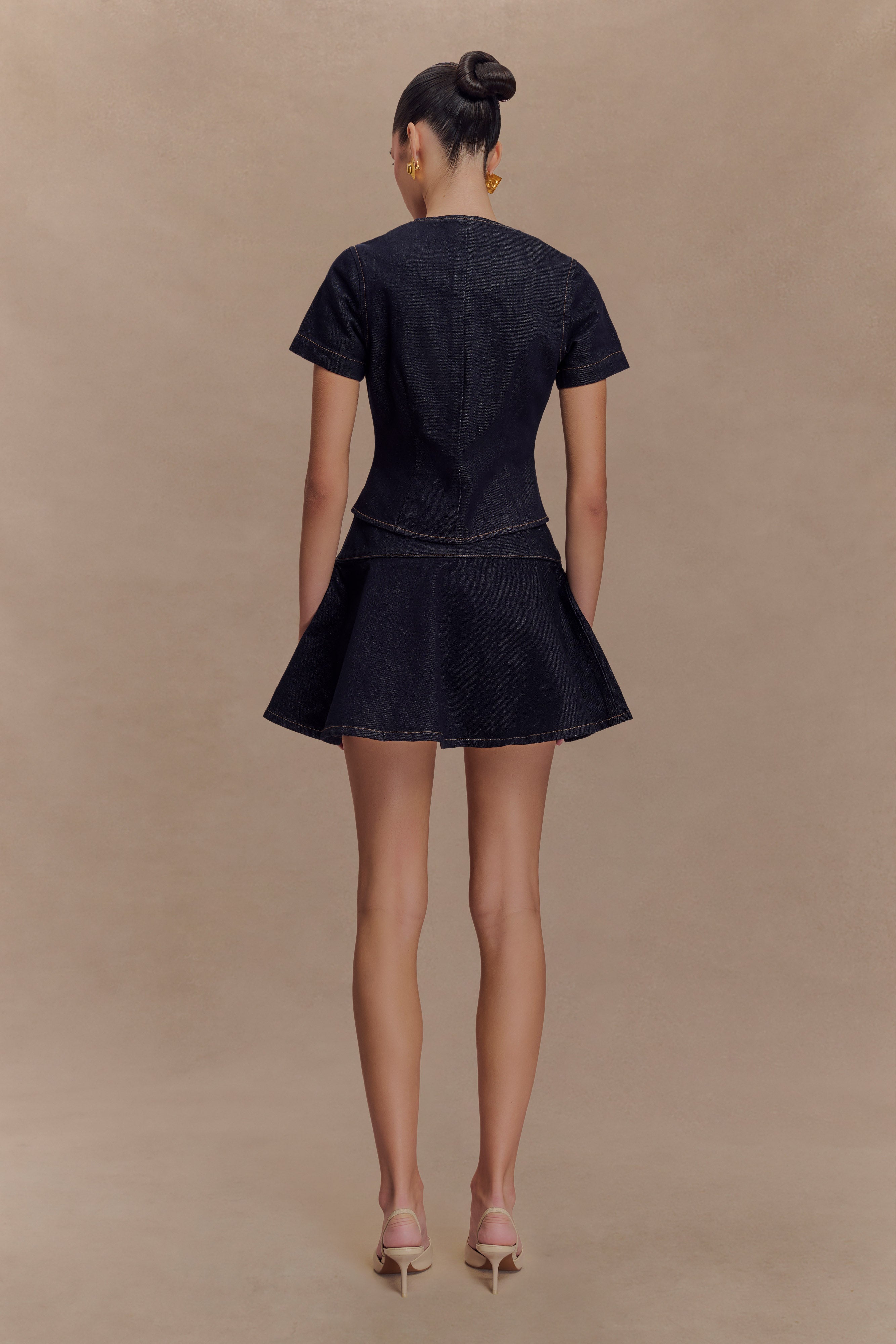 Arista Denim Mini Skirt - Washed Indigo Blue、mySite、solidvoid