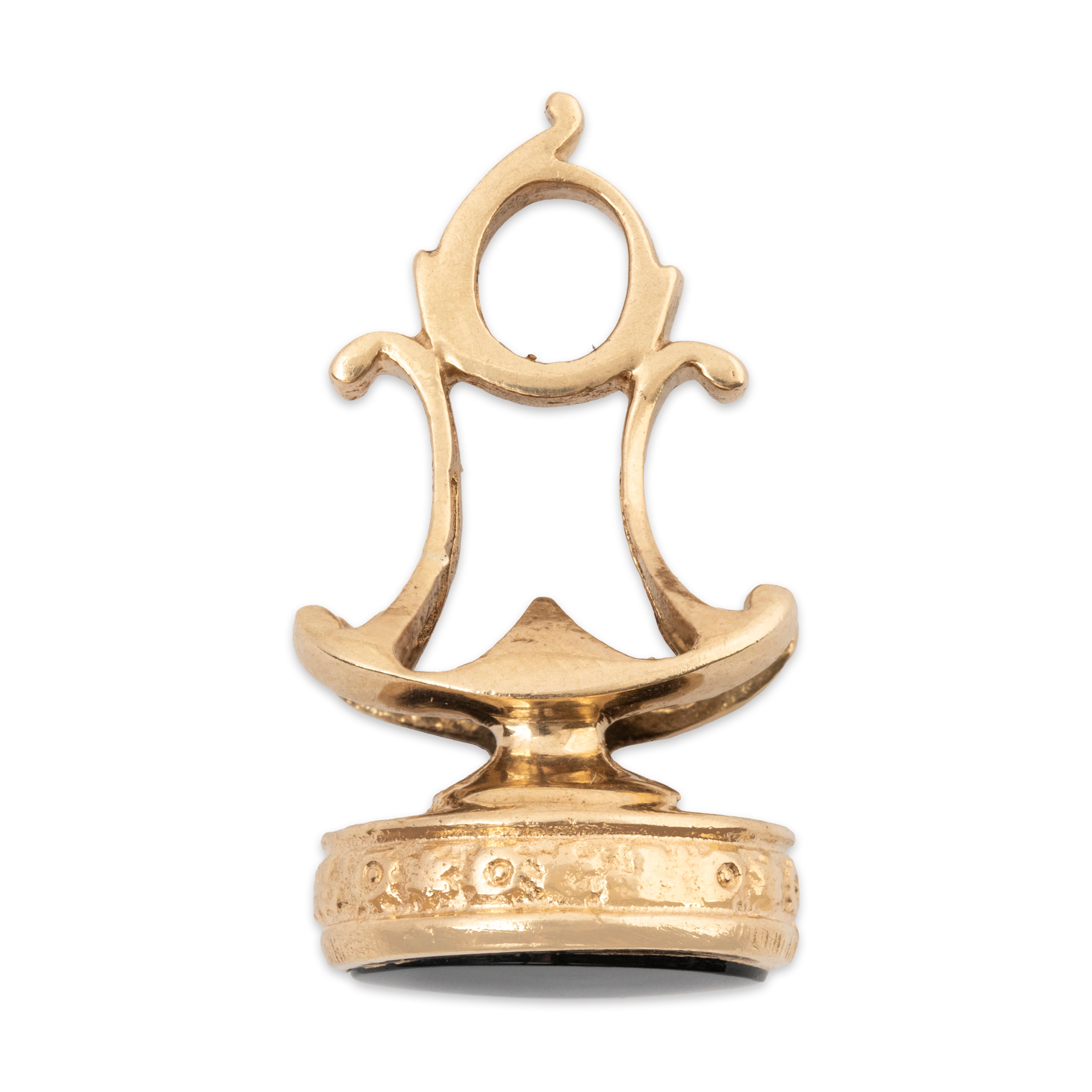 Vintage English 9k Yellow Gold Onyx Ornate Fob Seal Pendant、mySite、hinf8tx79