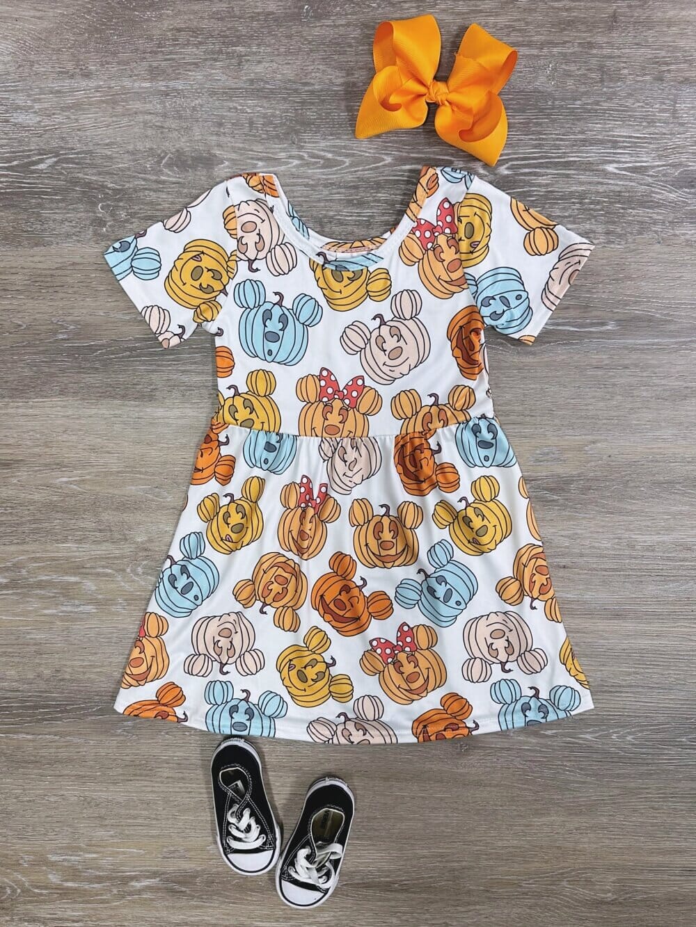 Pumpkin Mouse Girls Short Sleeve Fall Dress、mySite、camillekostekn