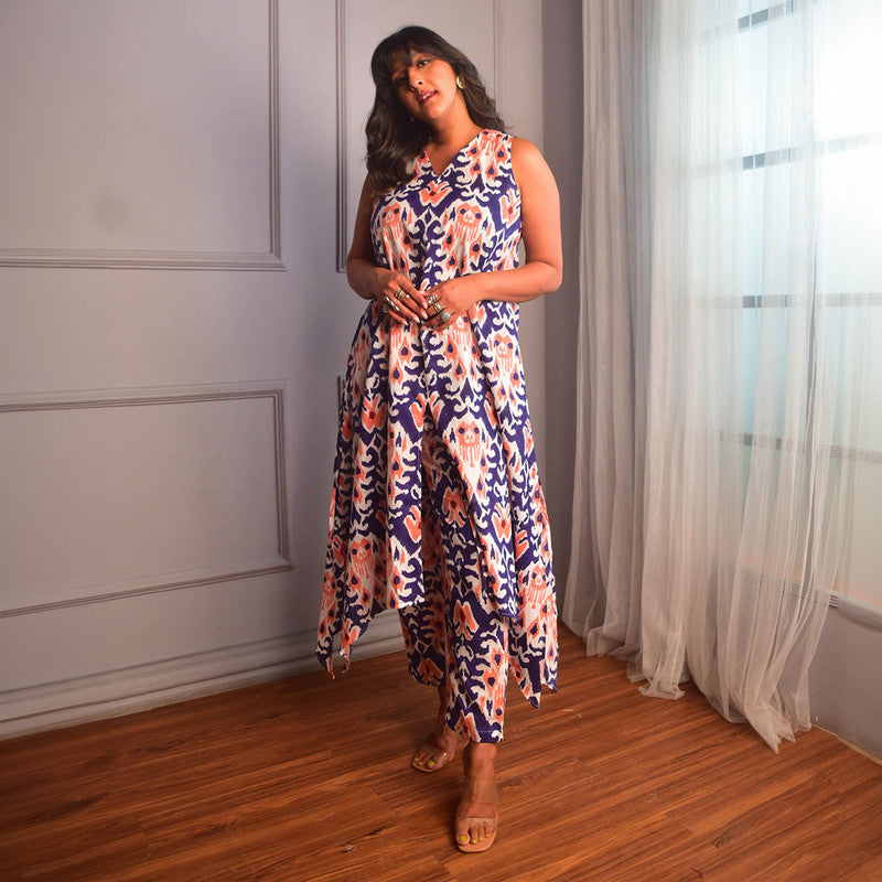 Cotton Kurta Set For Women | V Neck | Block Print | Blue、mySite、camillekostekn