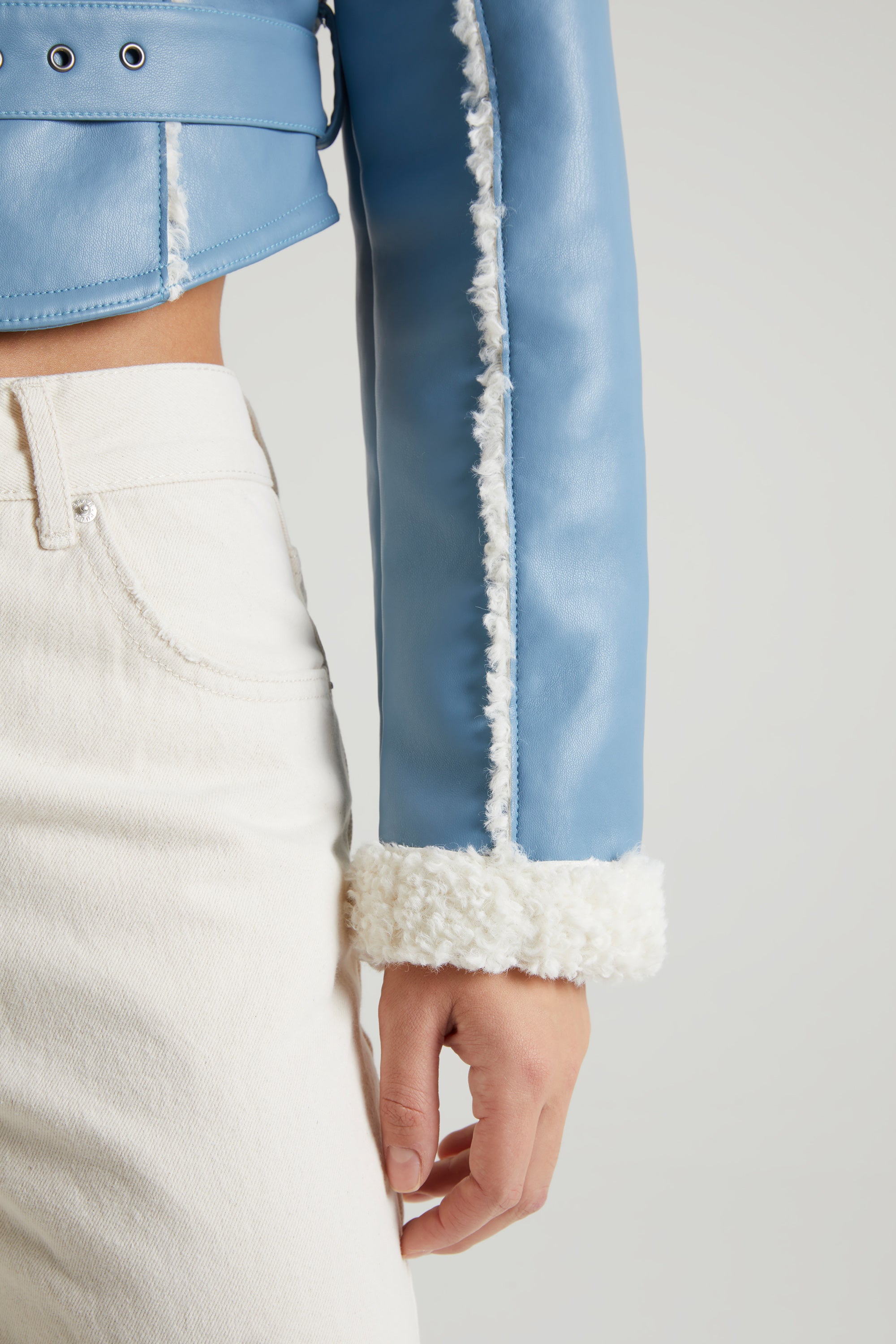 Jacket with Shearling Collar and Trim in Blue、mySite、solidvoid