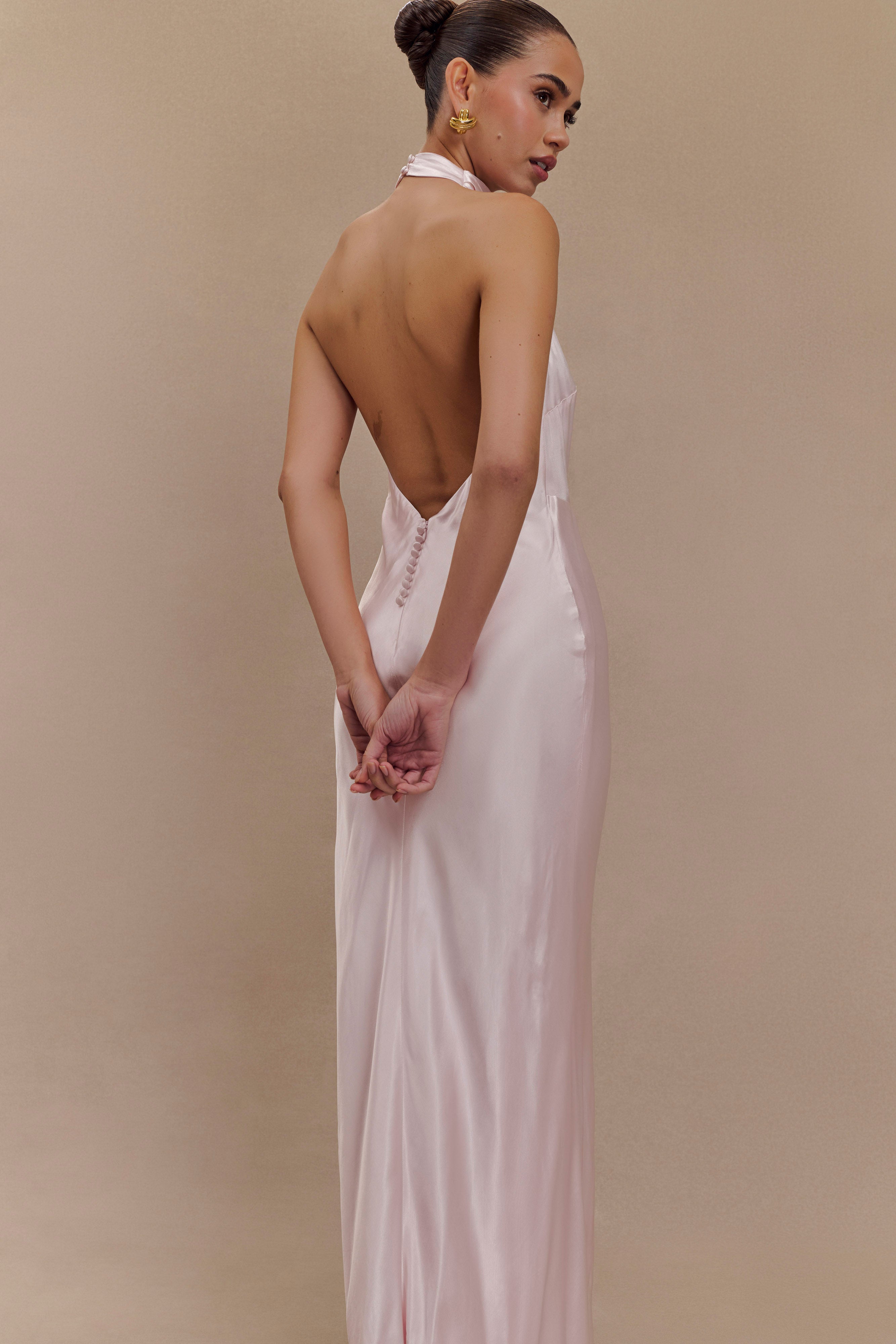 Esther Iridescent Satin Cowl Maxi Dress - Pale Pink、mySite、solidvoid