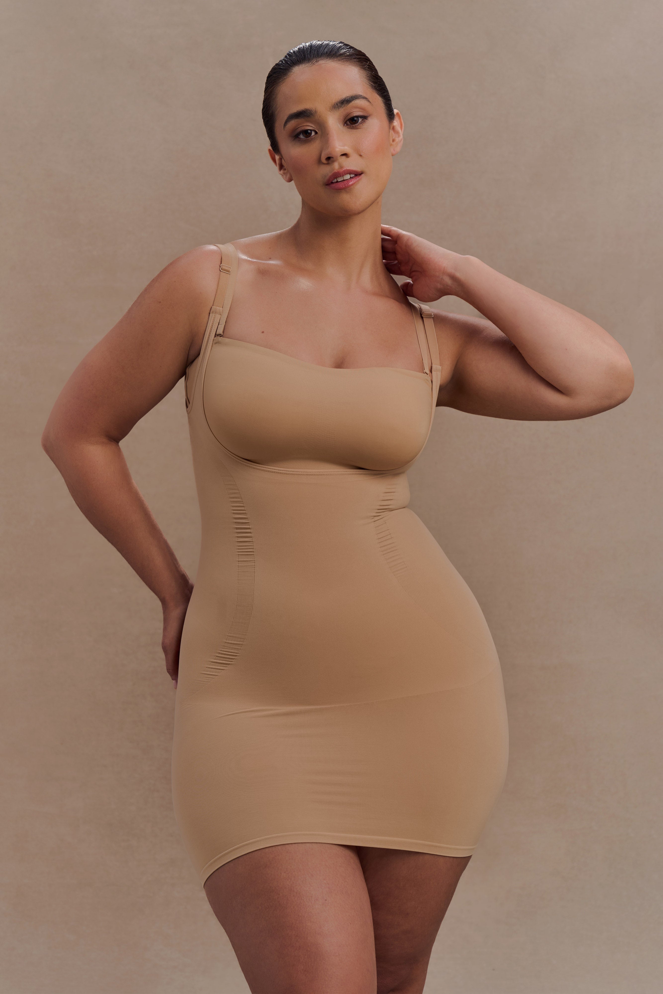 Jocelyn Backless Shapewear Mini Dress - Beige、mySite、solidvoid