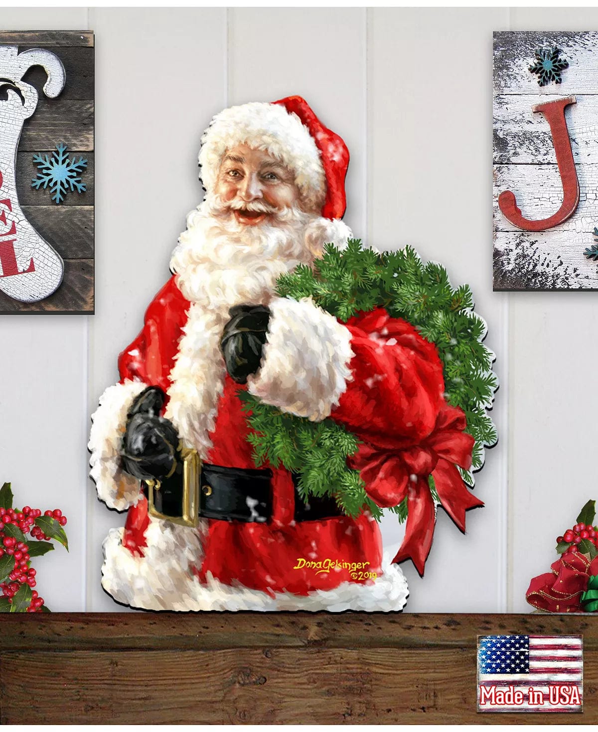 Dona Gelsinger Santa Wreath Wooden Wreath Classic Christmas Decorative Collection、mySite、g9winljtr