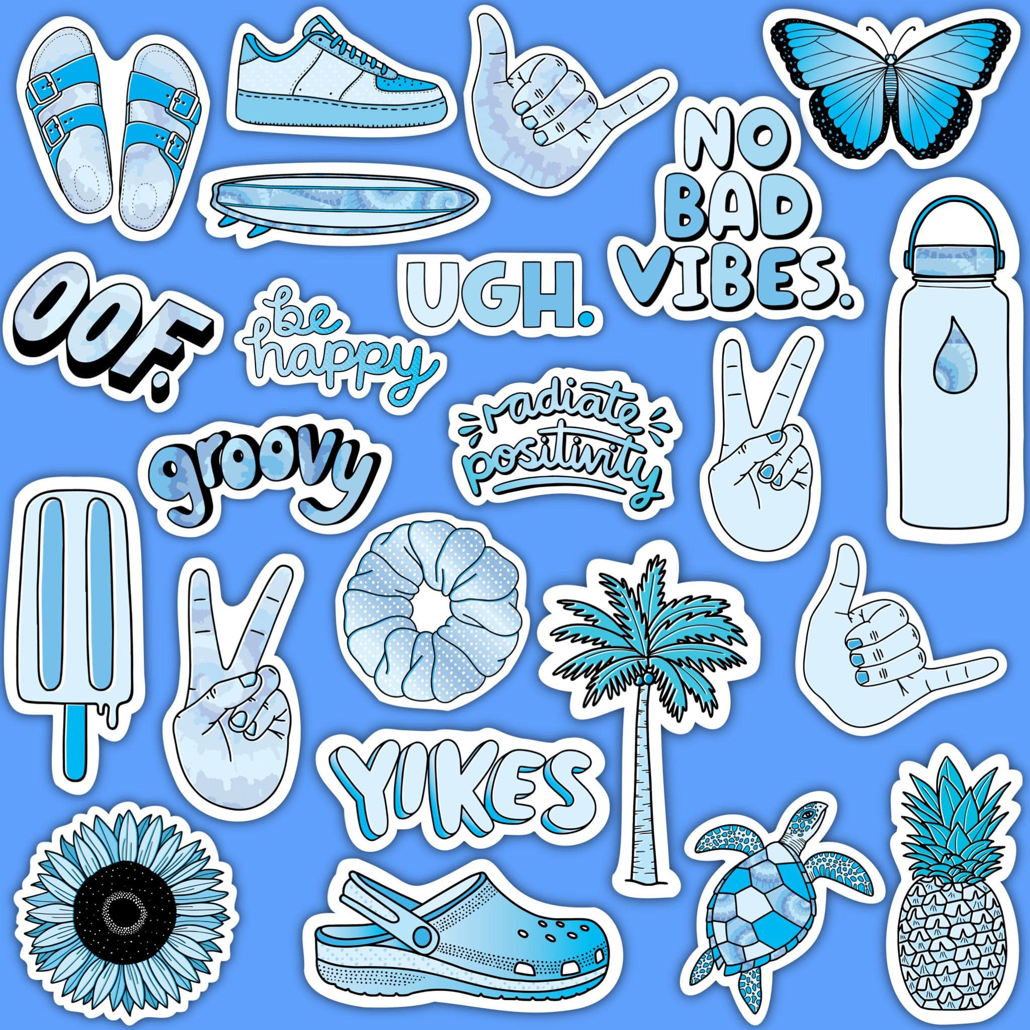  Blue Aesthetic Sticker 23 Pack LARGE 3 x3、mySite、elrpsem3k