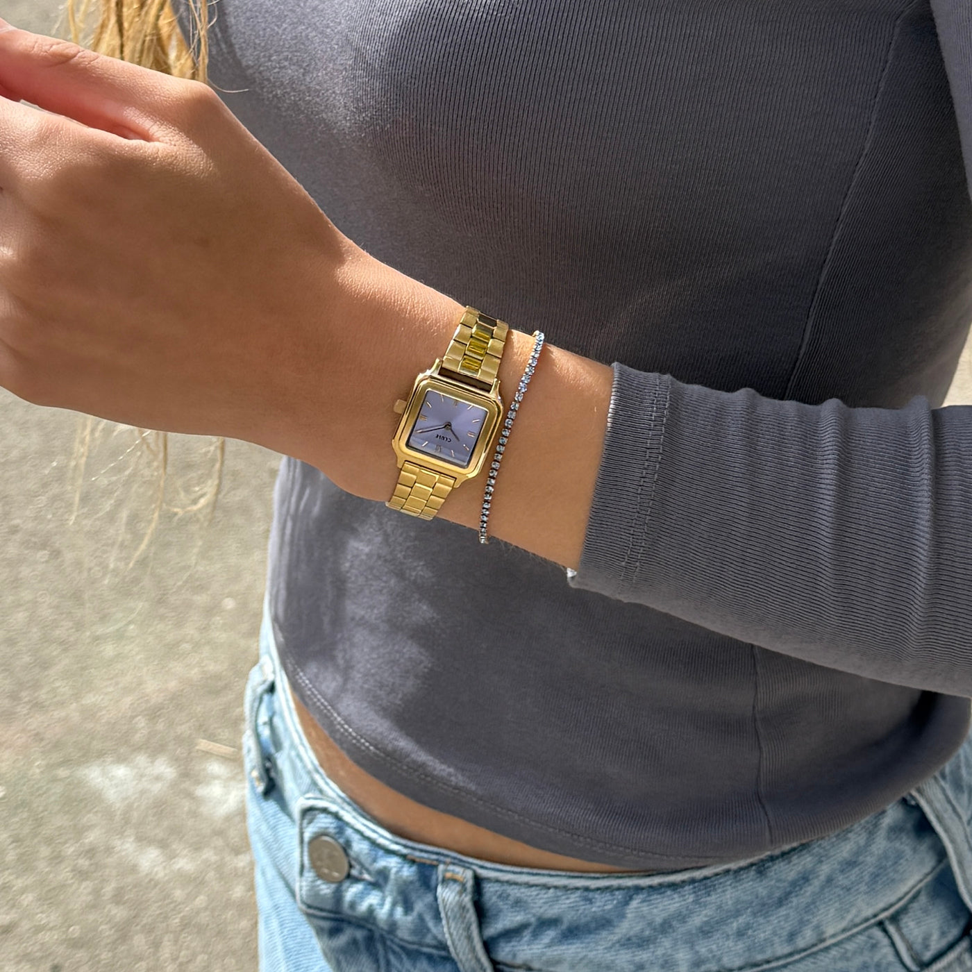  Gracieuse Petite Watch Steel, Frosted Lilac, Gold Colour