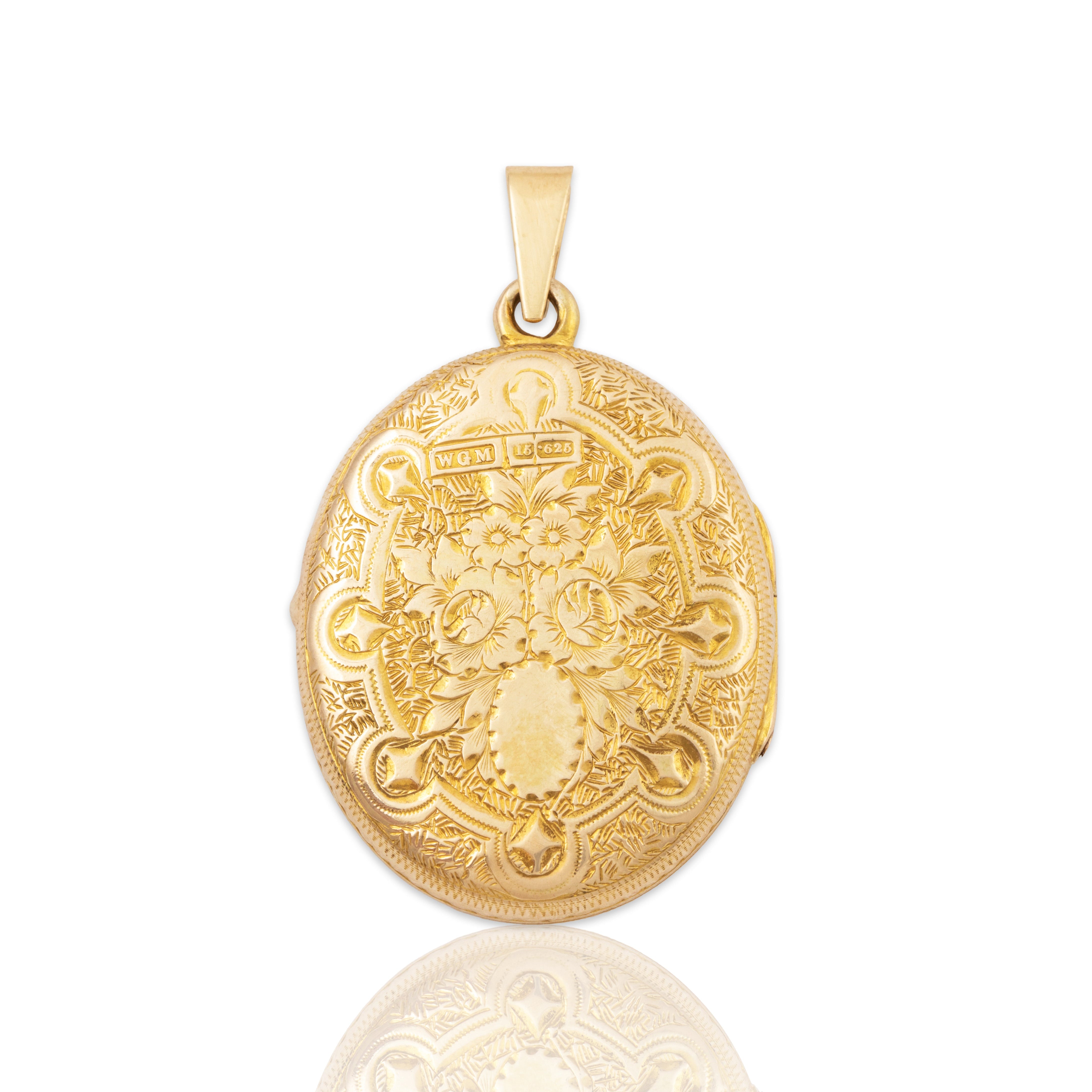 Antique Victorian English 15k Yellow Gold Floral Arrangement Locket Pendant、mySite、hinf8tx79