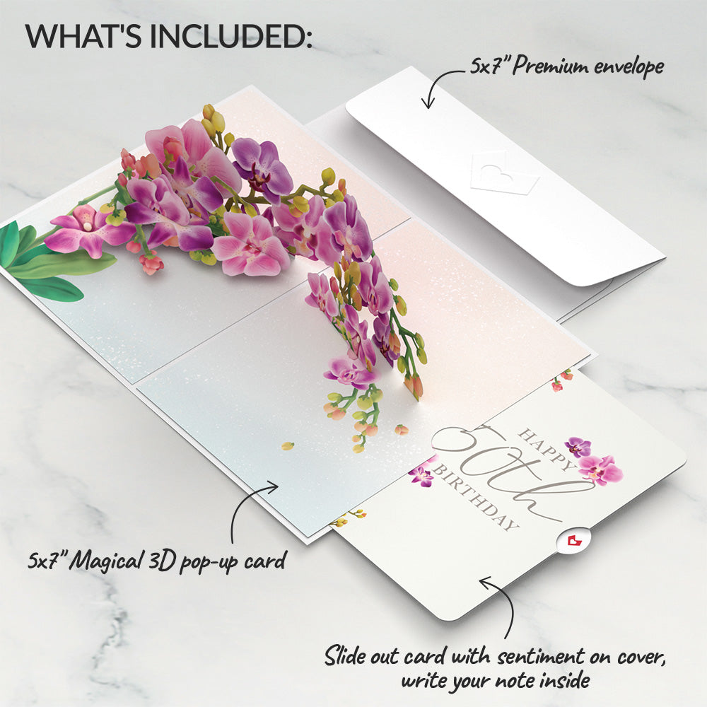 Watercolor Orchid 50th Birthday Pop-Up Card and Sentiment Set、mySite、solidvoid