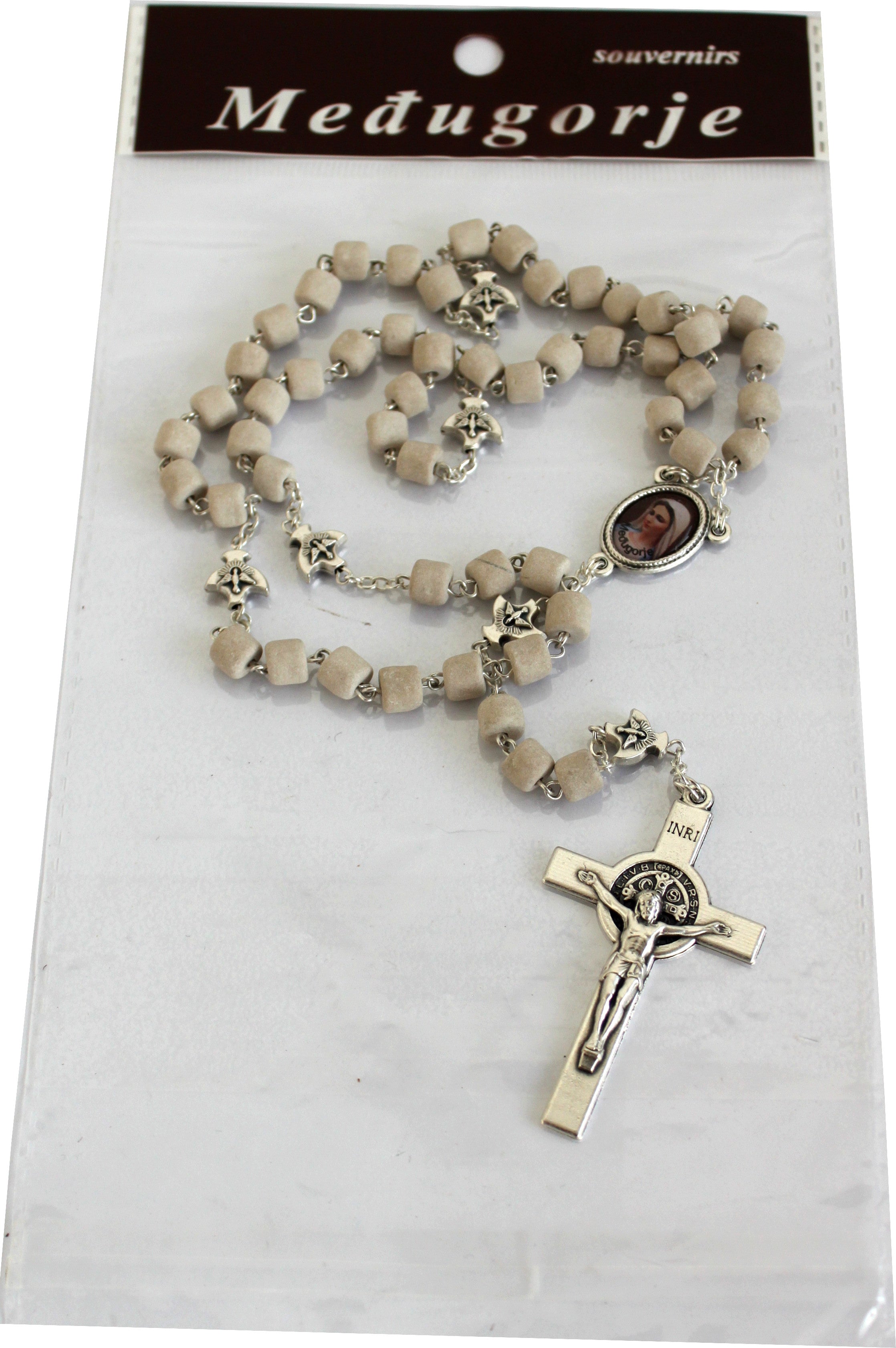  MEDJUGORJE - Rosary Made from Apparation Hill Stones directly from MEDUGORJE. (20 inches Long) - Silver Cross、mySite、elrpsem3k