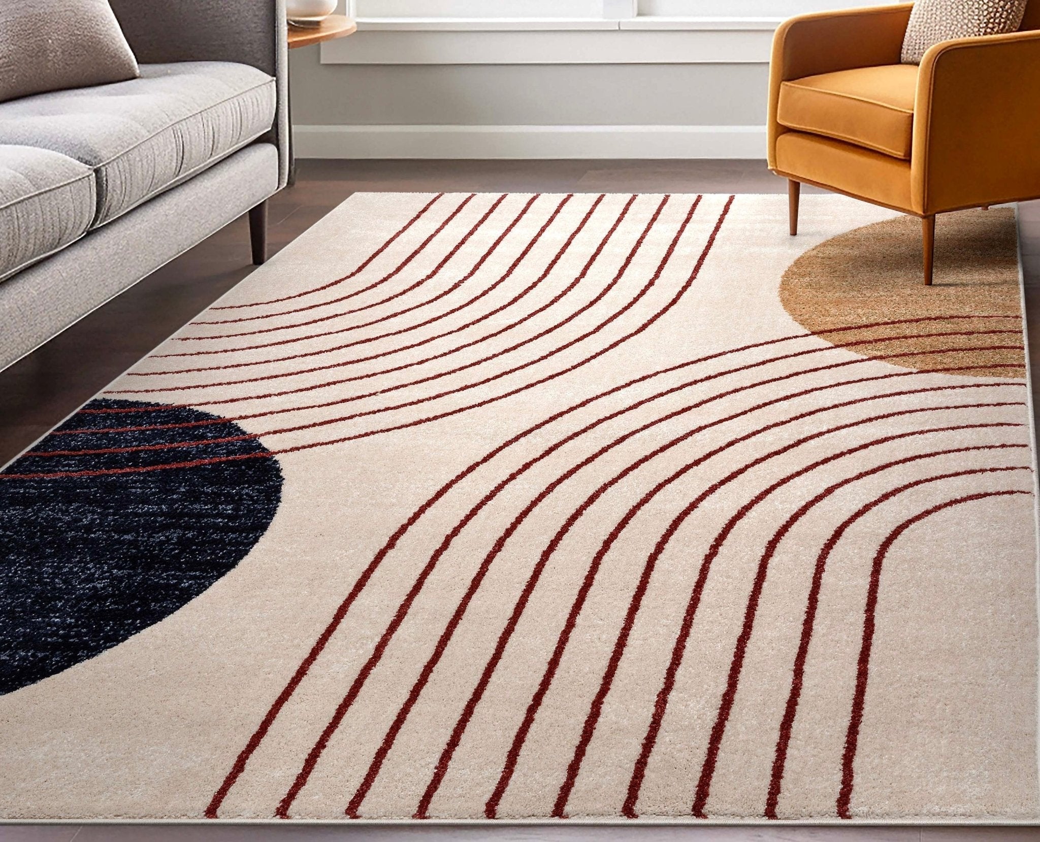 Laslow Modern Geometric Ivory Rug For Living Room, Bedroom, and Dining Room、mySite、gigharbornorthrealestate