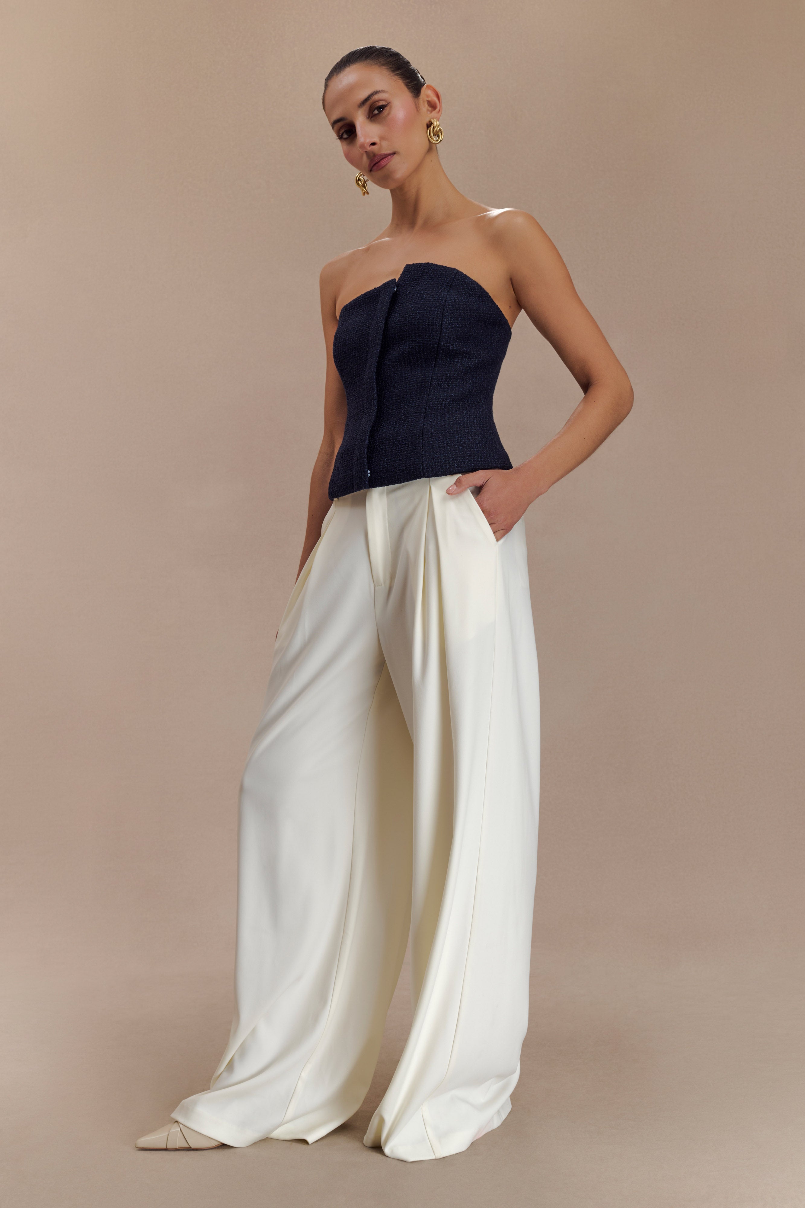 Parker Boucle Strapless Asymmetric Top - Midnight Blue、mySite、solidvoid