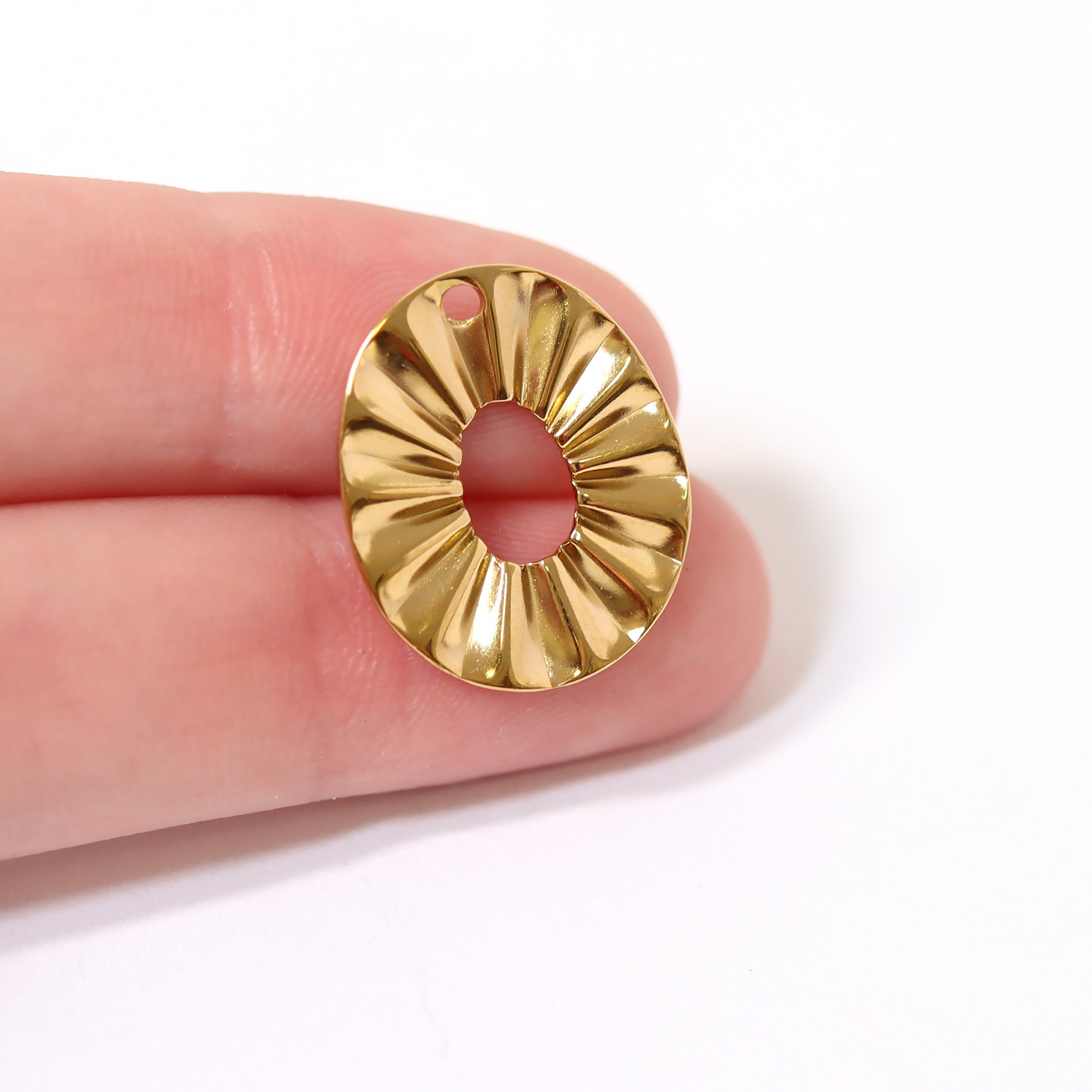 18K Gold PVD Stainless Steel Crimped Oval Charm / PDL0057、mySite、dreamappss