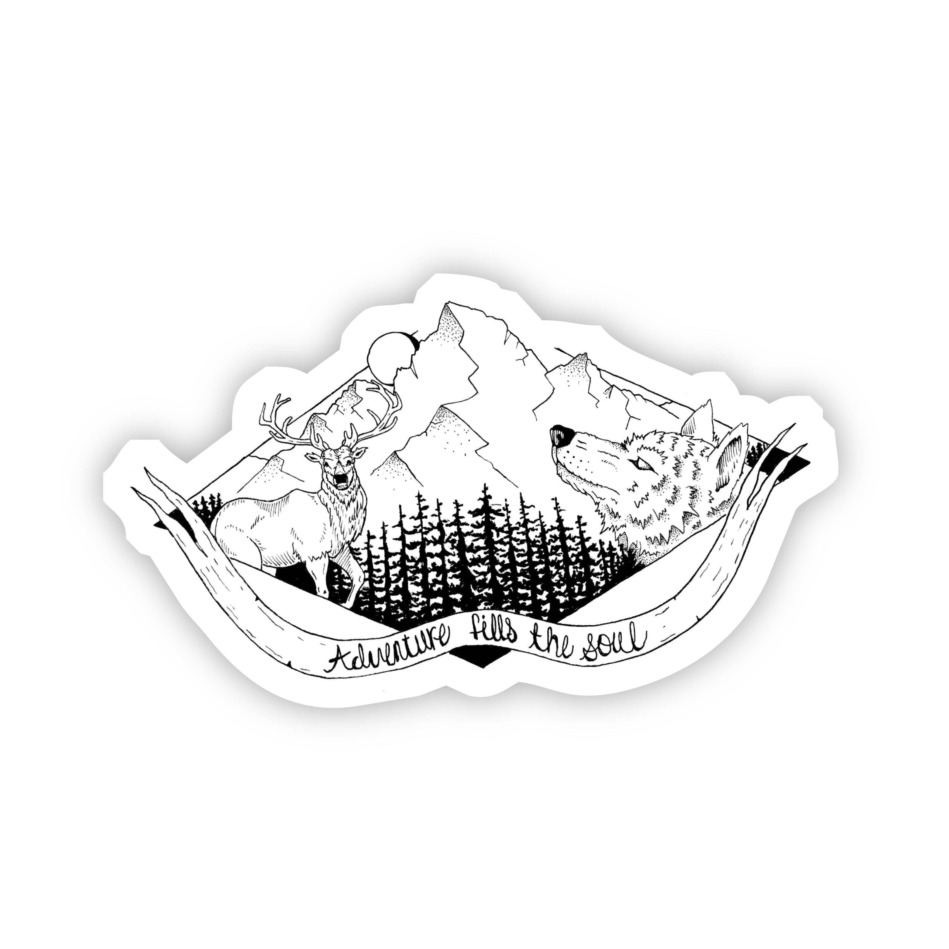  Adventure Fills the Soul Hiking Sticker Black & White、mySite、elrpsem3k