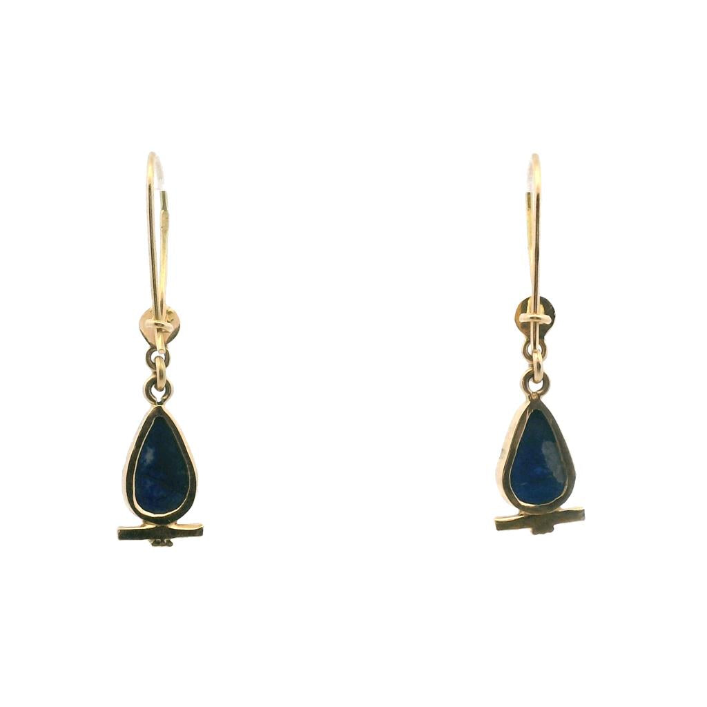 Estate 18K Yellow Gold Pear Shaped Lapis Lazuli Drop Earrings、mySite、botmansion