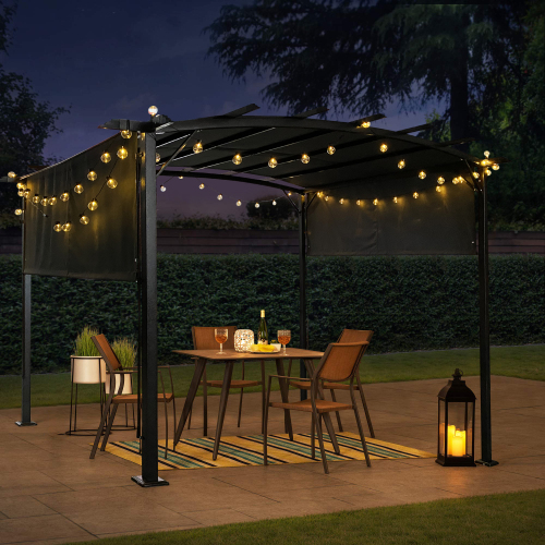 12 x 9 Ft Outdoor Pergola Patio Gazebo,Retractable Shade Canopy,Steel Frame Grape Gazebo,Sun shelter Pergola for Gardens,Terraces,Backyard Same as W419S00033、、eastwooduniform