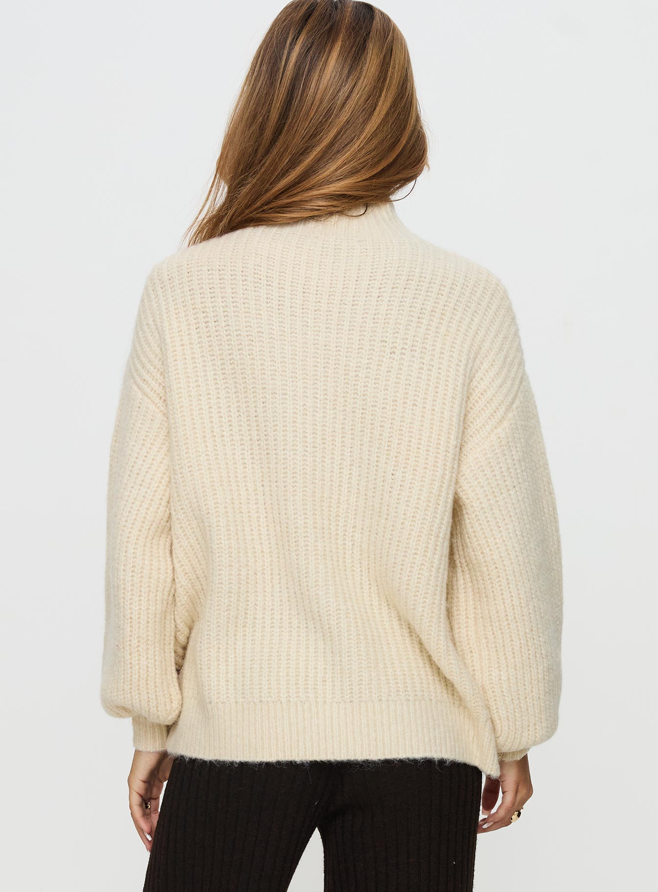 Wistfully Funnel Neck Knit Sweater Cream、mySite、solidvoid