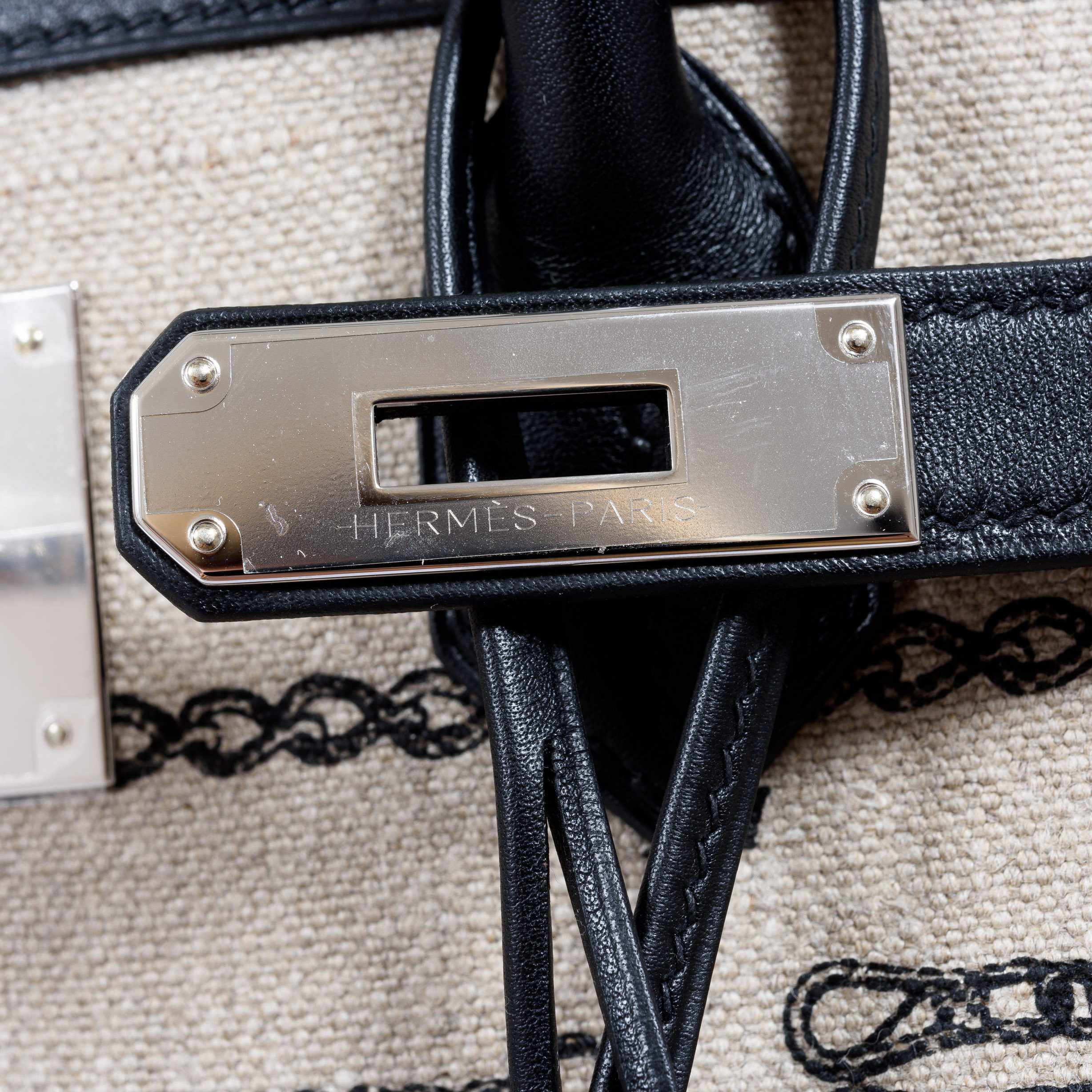 Hermès Birkin 35 De Camp Dechainee Toile And Black Veau Swift Palladium Hardware、mySite、garminoutage.com