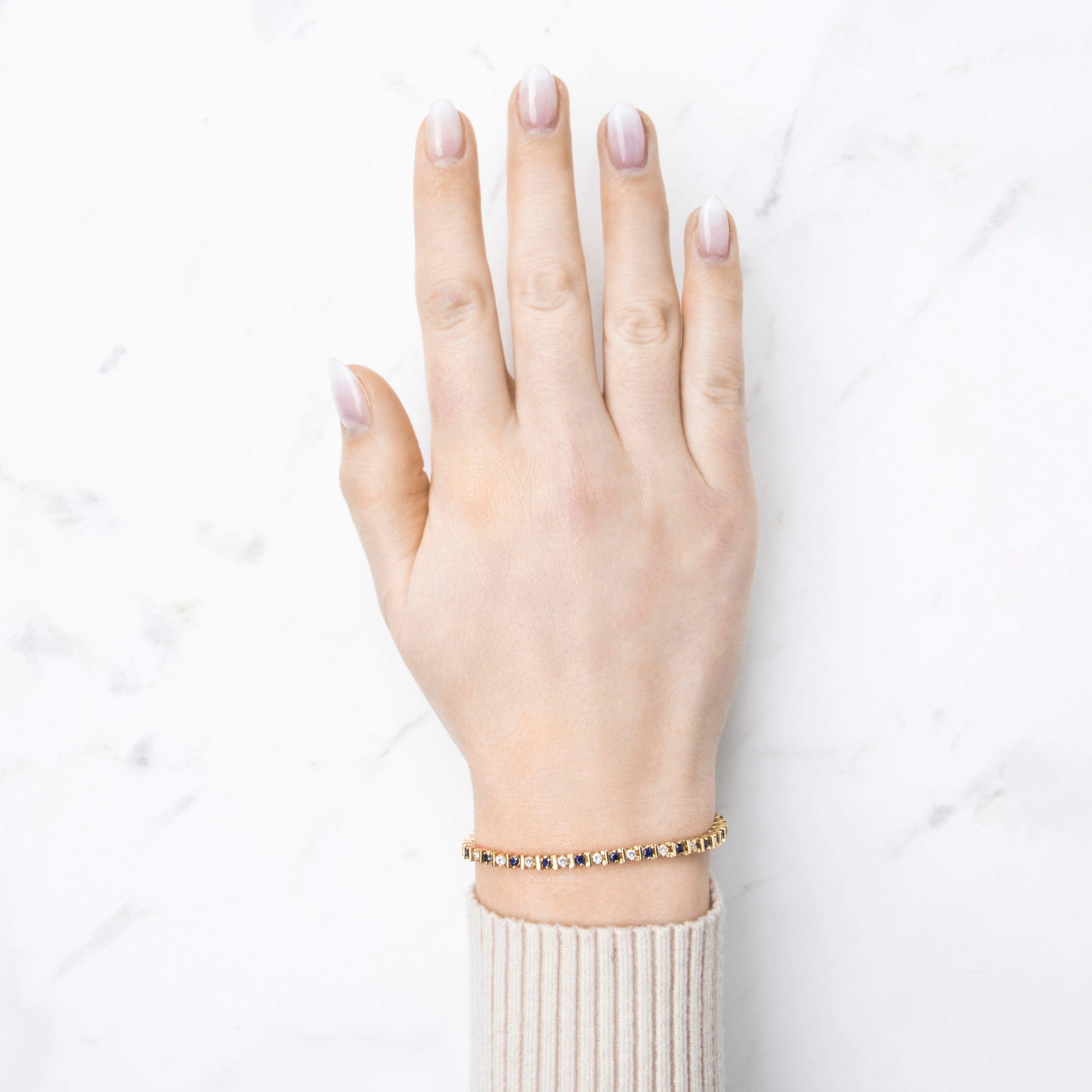 Vintage 14k Yellow Gold .725cttw Diamond Sapphire Elegance Tennis Bracelet 6.75、mySite、hinf8tx79