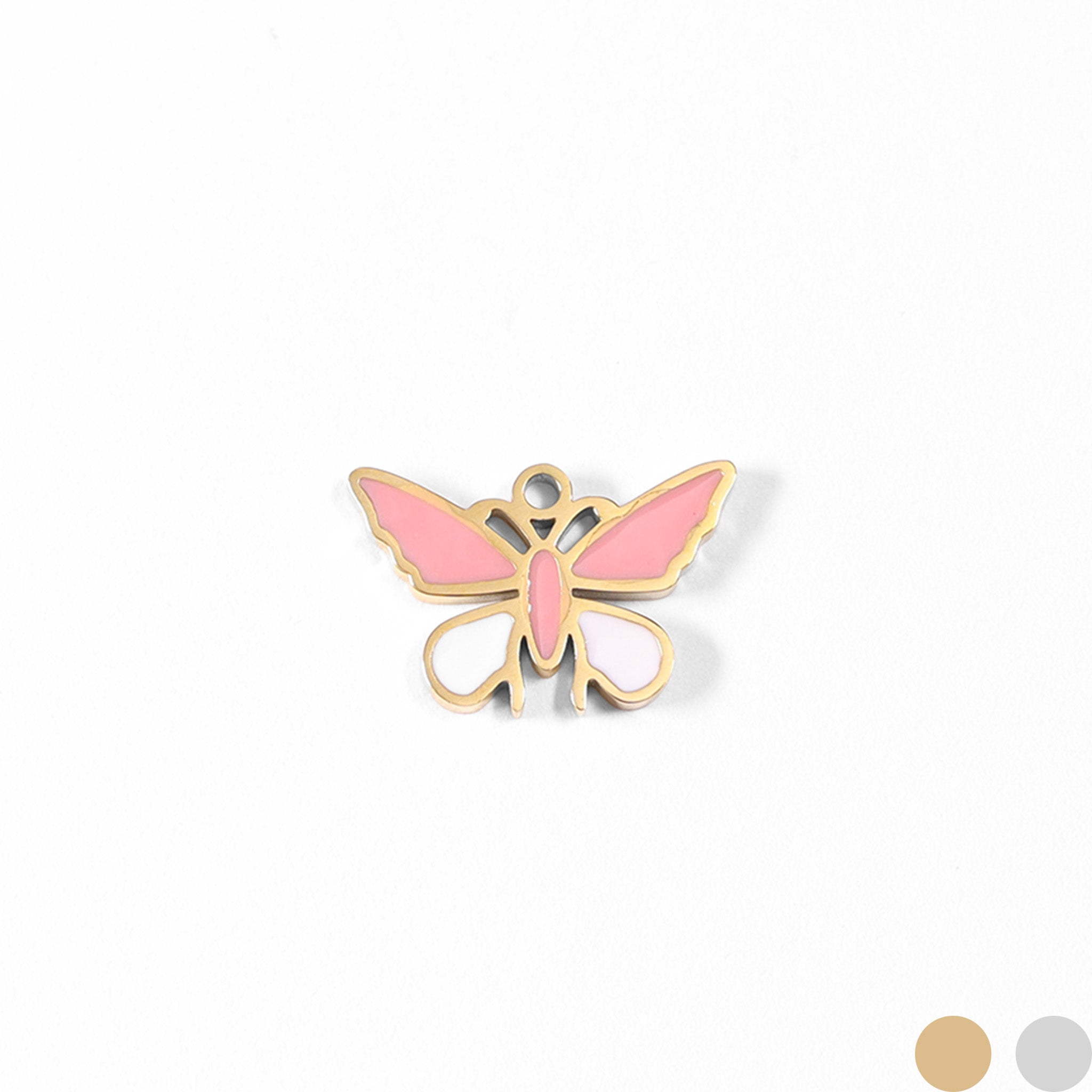 18K Gold PVD Stainless Steel Epoxy Pink and White Butterfly Charm / PDL0030、mySite、dreamappss