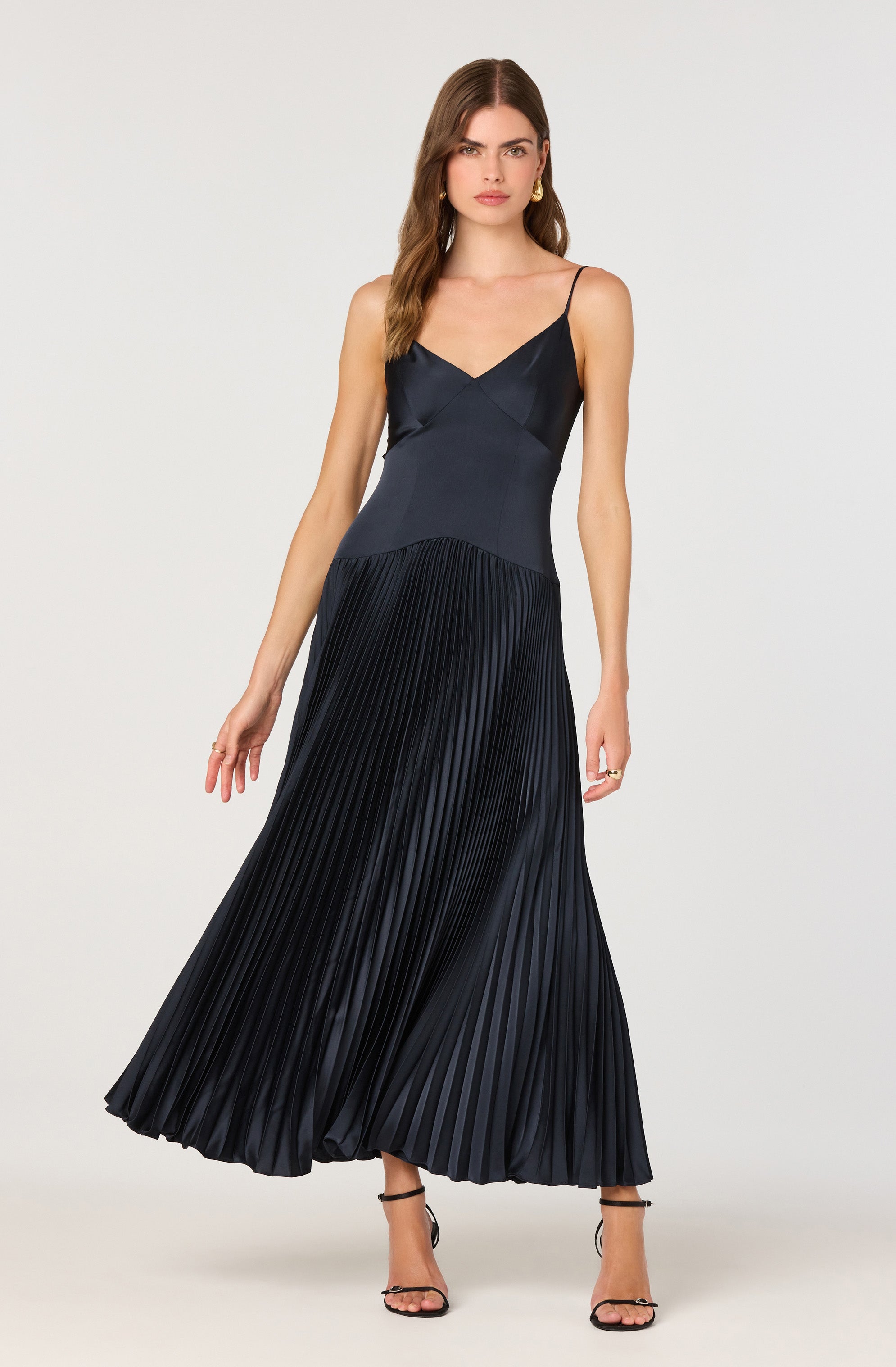 Pleated Drop Waist Maxi Dress、mySite、solidvoid