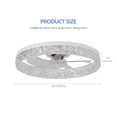 Modern Acrylic Ceiling Fan Light with Remote Control, Dimmable LED Chandelier, 6-Speed Adjustable, Quiet Motor, Flush Mount Design for Living Room, Bedroom, Dining Room、、eastwooduniform