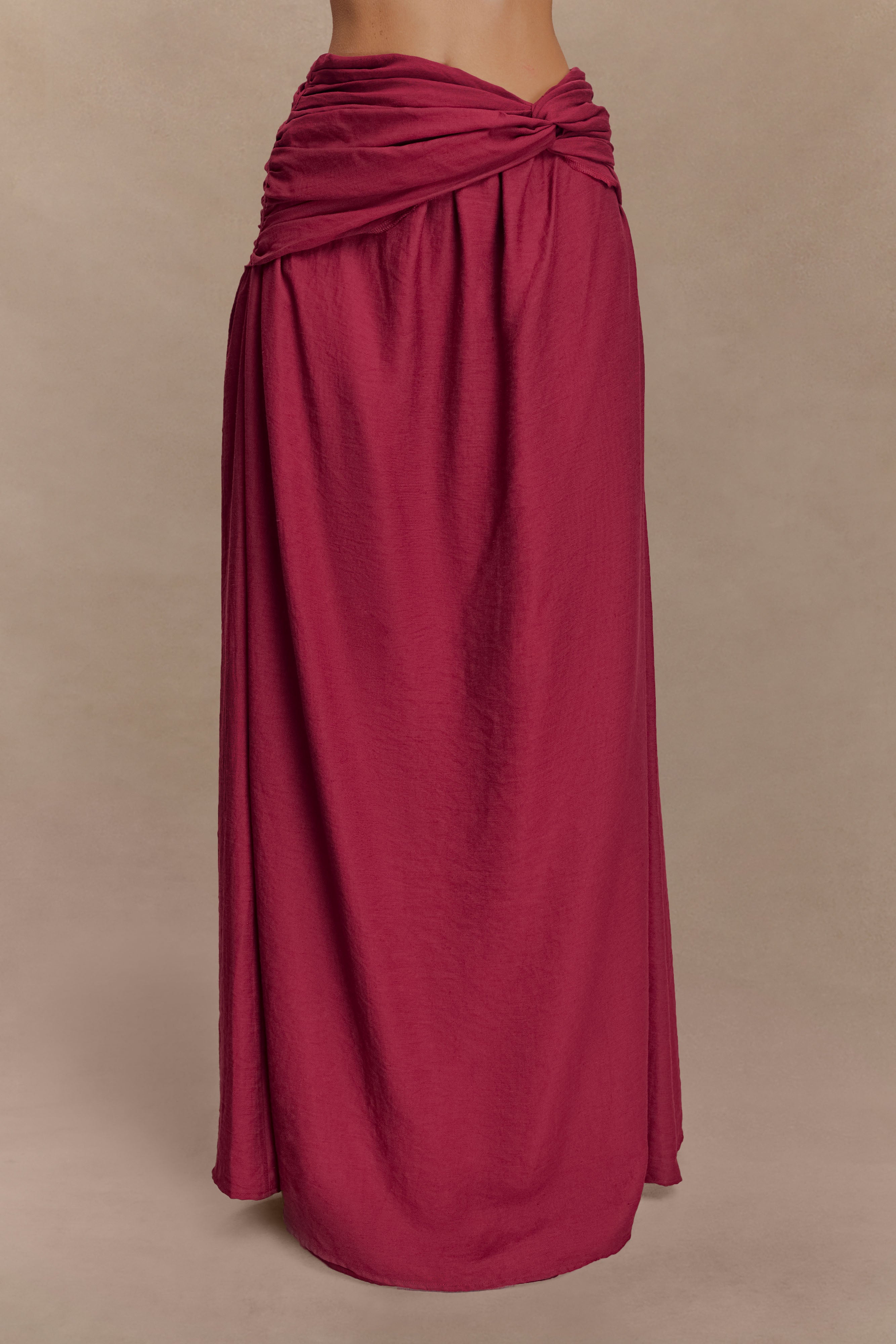 Scottie Gathered Linen Knot Maxi Skirt - Wine、mySite、solidvoid