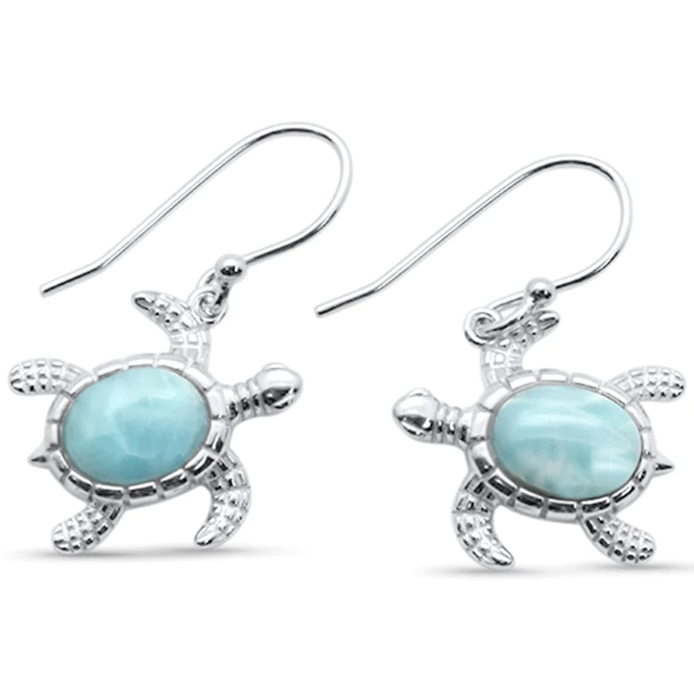 Larimar or Created Opal Sea Turtle Post or Hook Earrings 925 Sterling Silver、mySite、g9winljtr