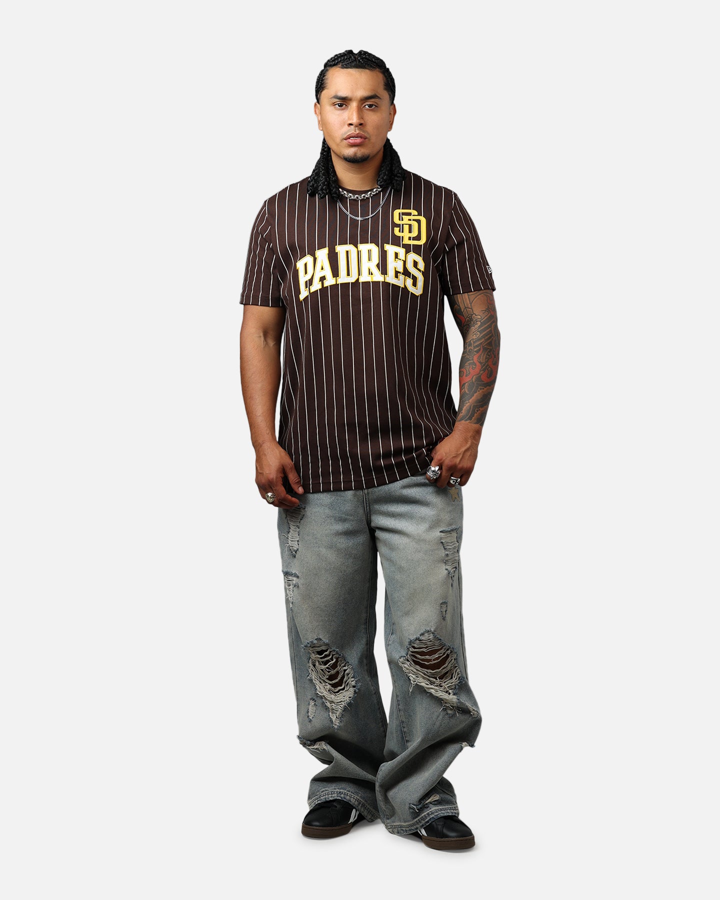 New Era San Diego Padres Throwback Pinstripe T-Shirt Brown、mySite、zt4zffjzw