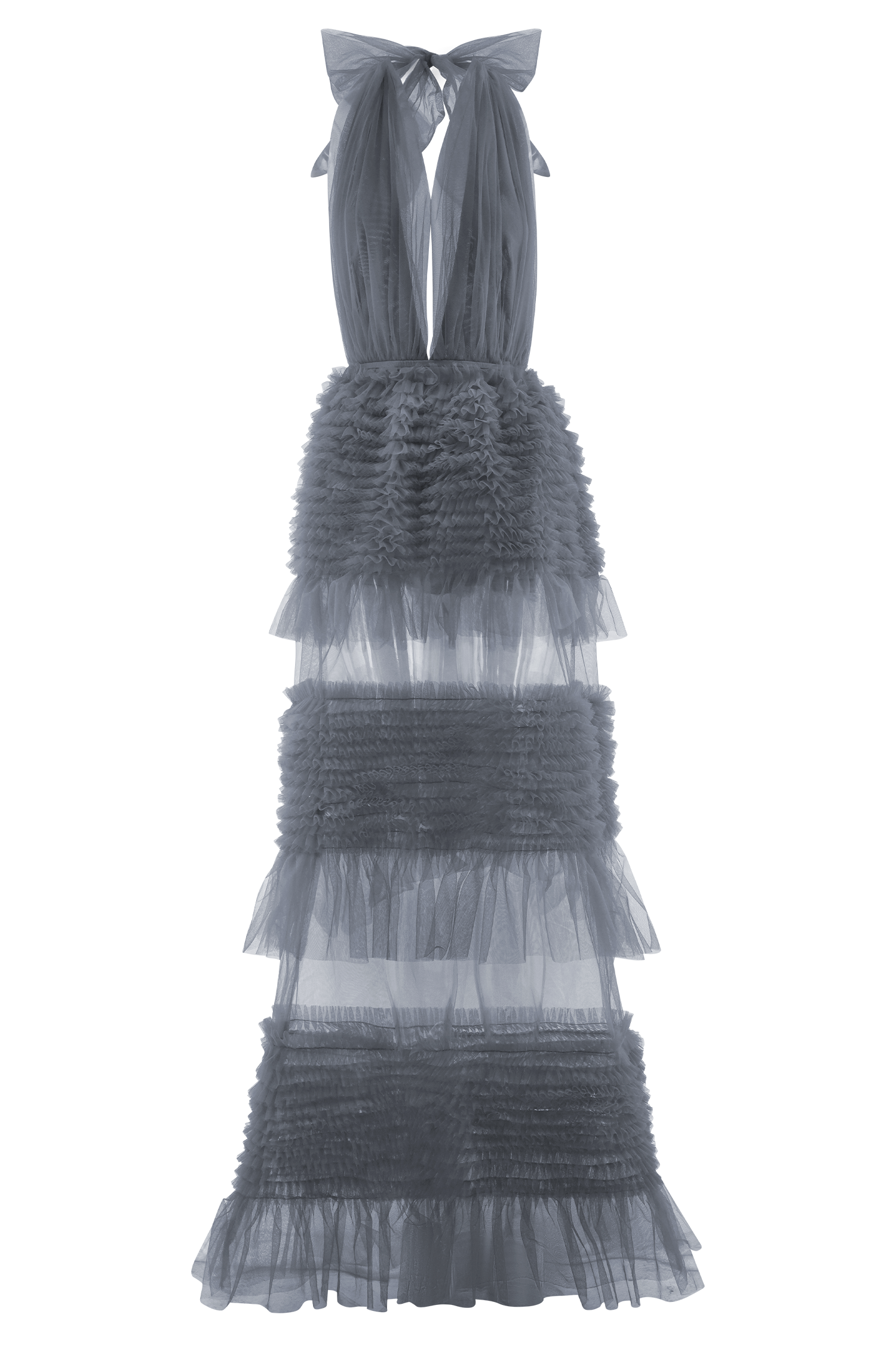 Minka Mesh Ruffle Halter Maxi Dress - Dusty Blue、mySite、solidvoid