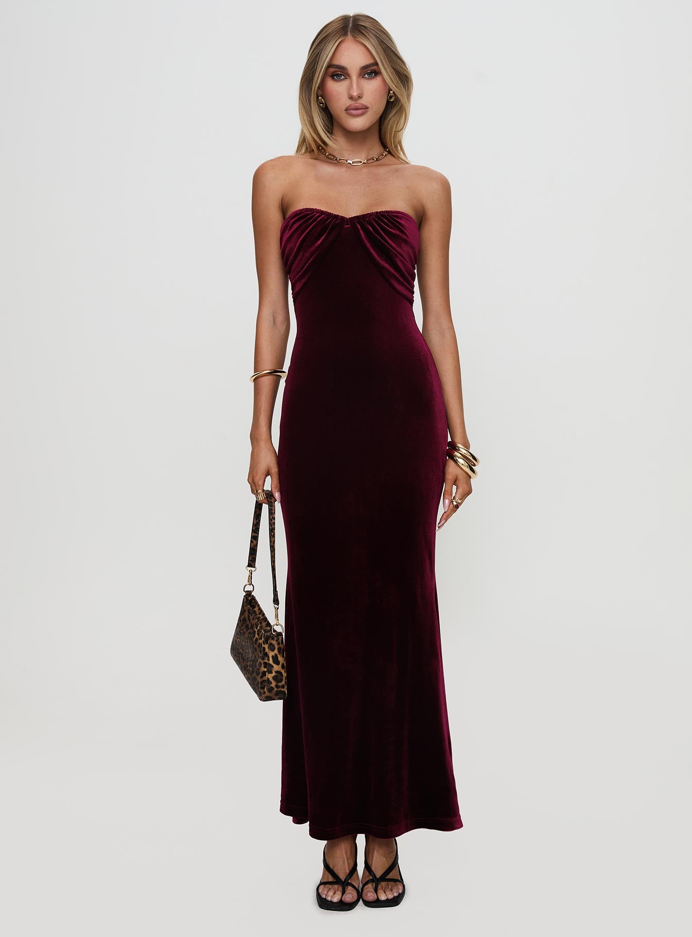 Irena Strapless Maxi Dress Burgundy、mySite、solidvoid
