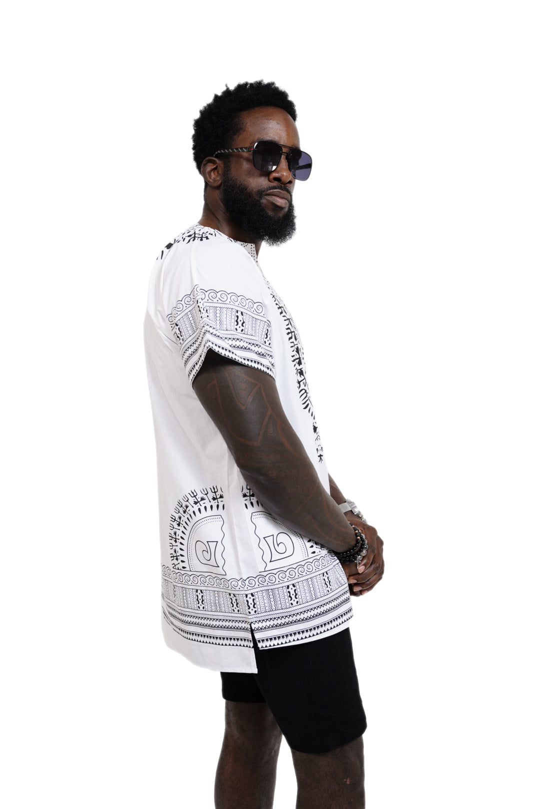 Dupsie's White African Print Unisex Dashiki Shirt Suitable for Festivals, Concerts, Cruises, Outdoor Events -DP3830M、mySite、solidvoid
