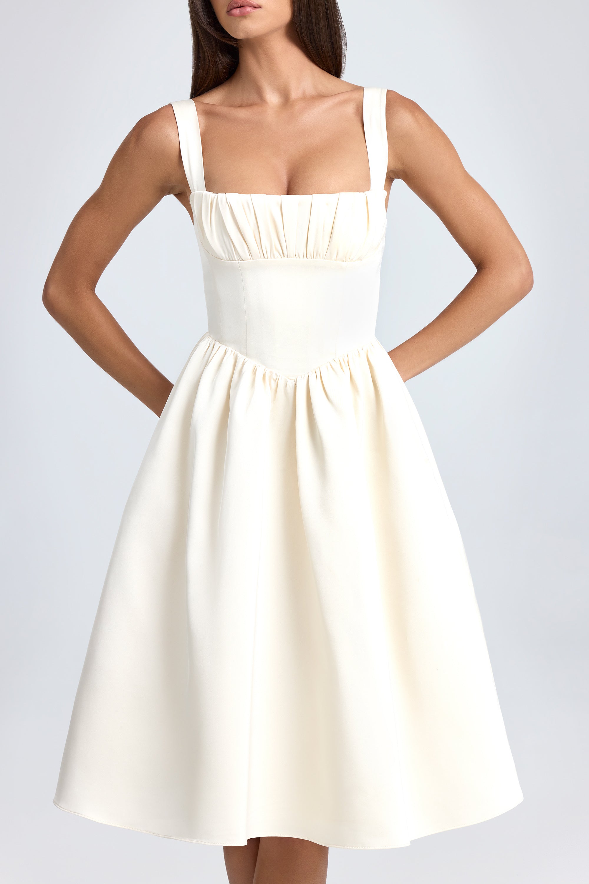 Draped Corset Midaxi Dress in Ivory、mySite、solidvoid