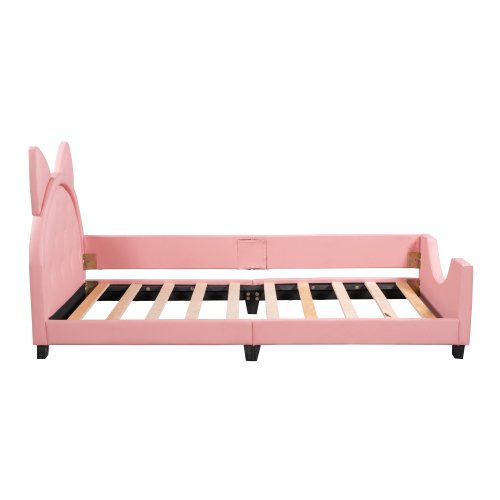 Twin Size Upholstered Daybed with Carton Ears Shaped Headboard, Pink、、casual