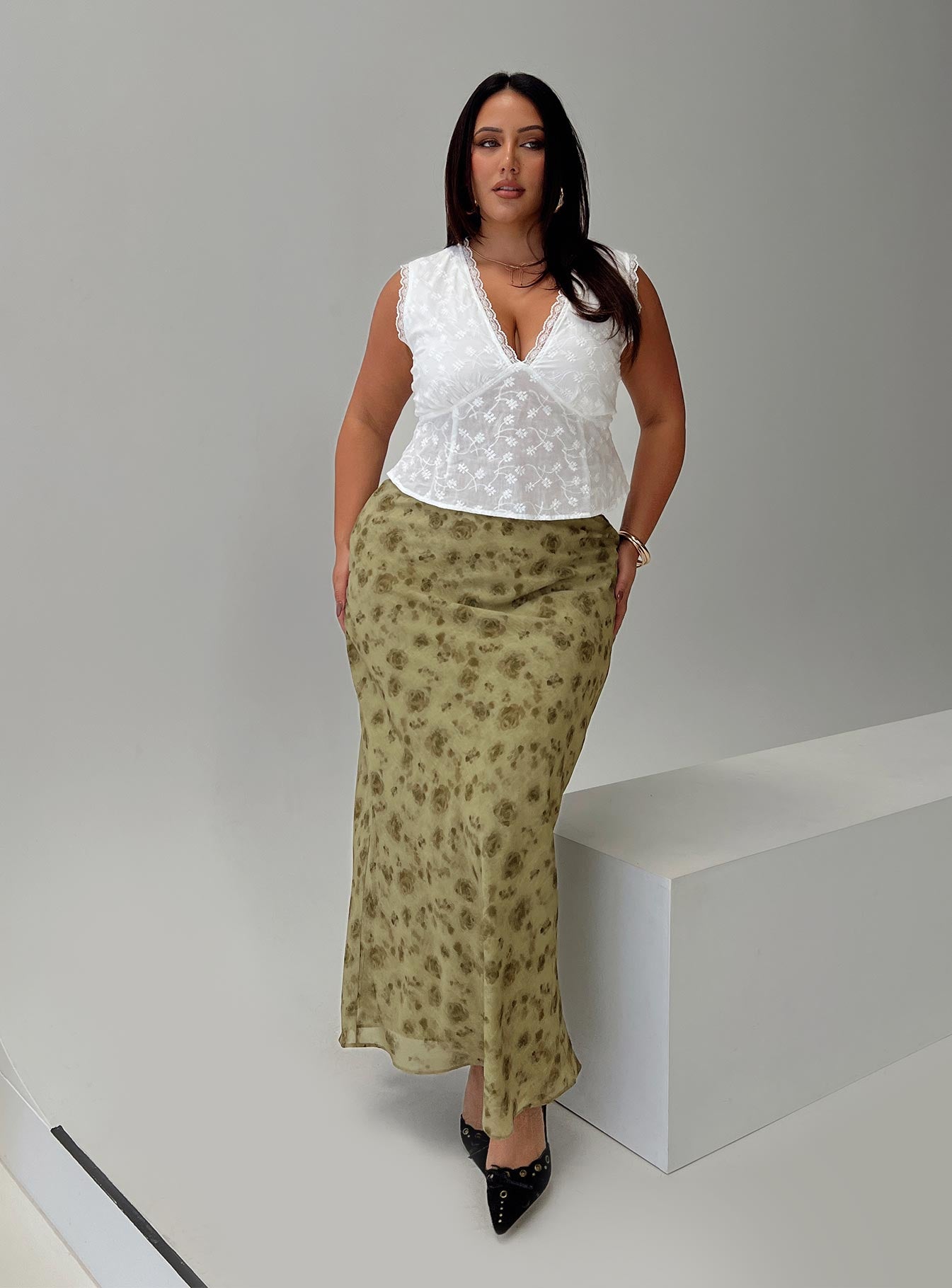 Piazia Maxi Skirt Green Curve、mySite、solidvoid