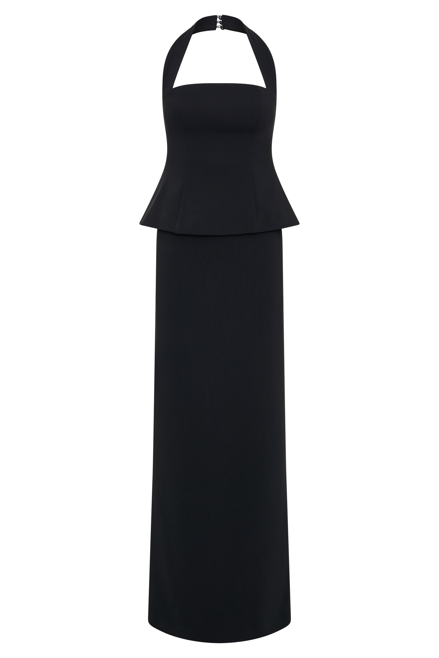 Bertie Peplum Halter Maxi Dress - Black、mySite、solidvoid