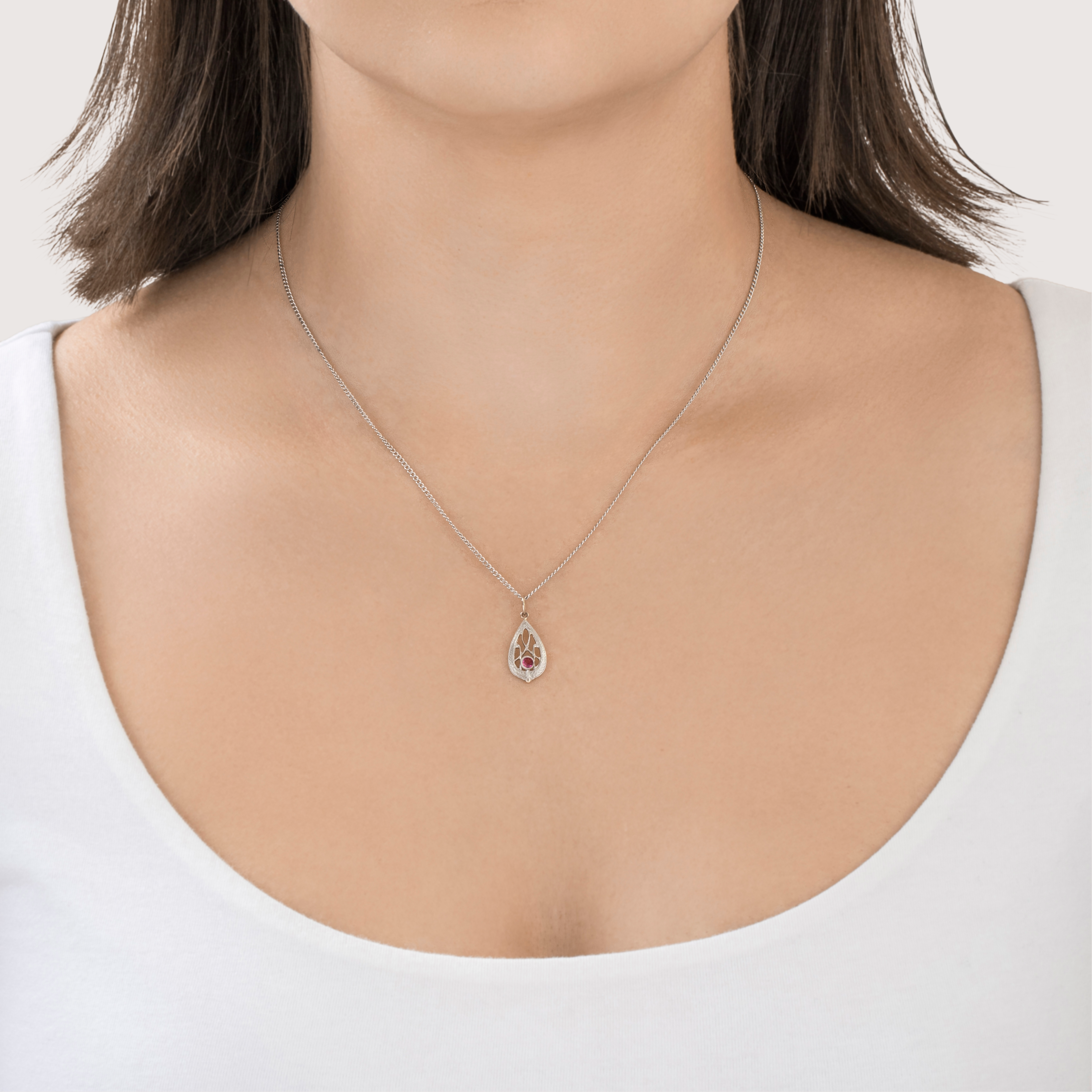 Antique Art Deco 14k White & Yellow Gold Synthetic Ruby Engraved Charm / Pendant、mySite、hinf8tx79