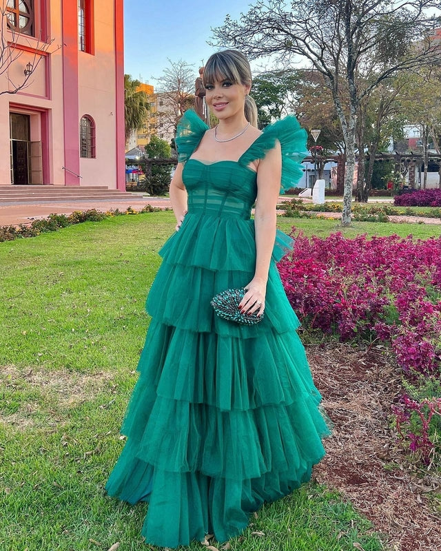  Emerald Green: Tiered Ruffle Tulle Dress、mySite、merchandisen