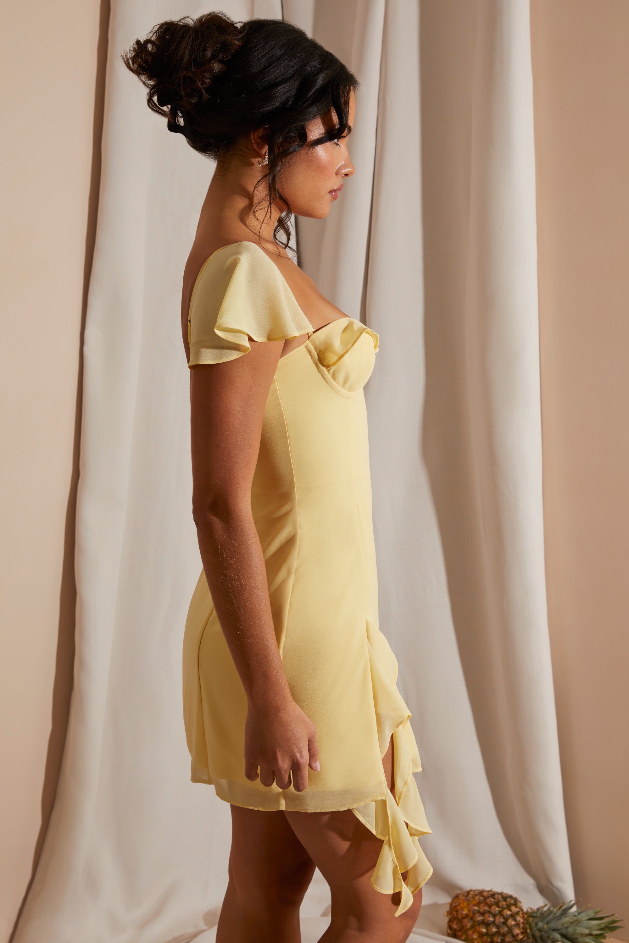 Asymmetric Draped Mini Dress in Yellow、mySite、solidvoid