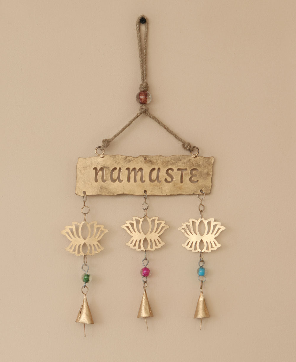 Fairtrade Triple Bell Namaste Lotus Wall Hanging、mySite、topwebapps