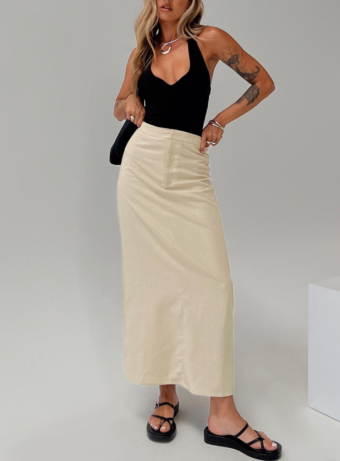 Romeria Maxi Skirt Beige、mySite、solidvoid