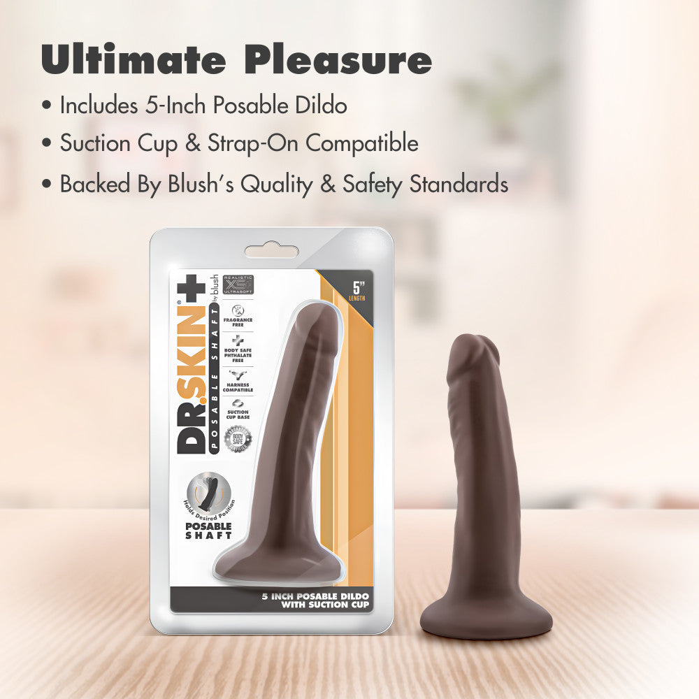 Dr. Skin Plus By Blush® | Realistic Chocolate 5.5-Inch Long Soft Yet Erect & Posable Dildo With Suction Cup Base、mySite、bottomscart