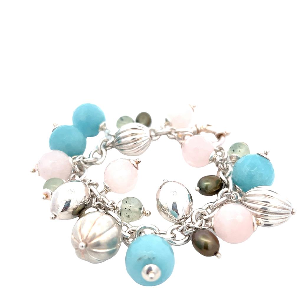 Estate Sterling Silver Multi Gem Bead Charm Bracelet、mySite、botmansion