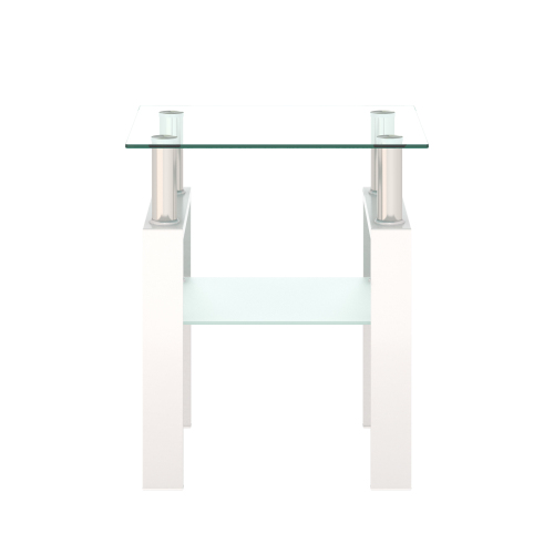 Set of 2, Modern Tempered Glass Tea Table Coffee Table End Table, Square Table for Living Room, Transparent/White、、casual