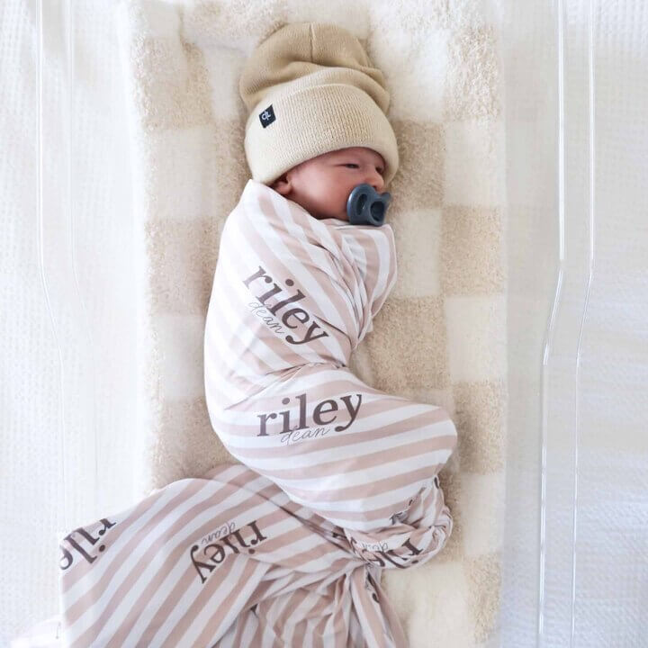  Latte Stripes Personalized Swaddle Blanket、mySite、layawaytickets