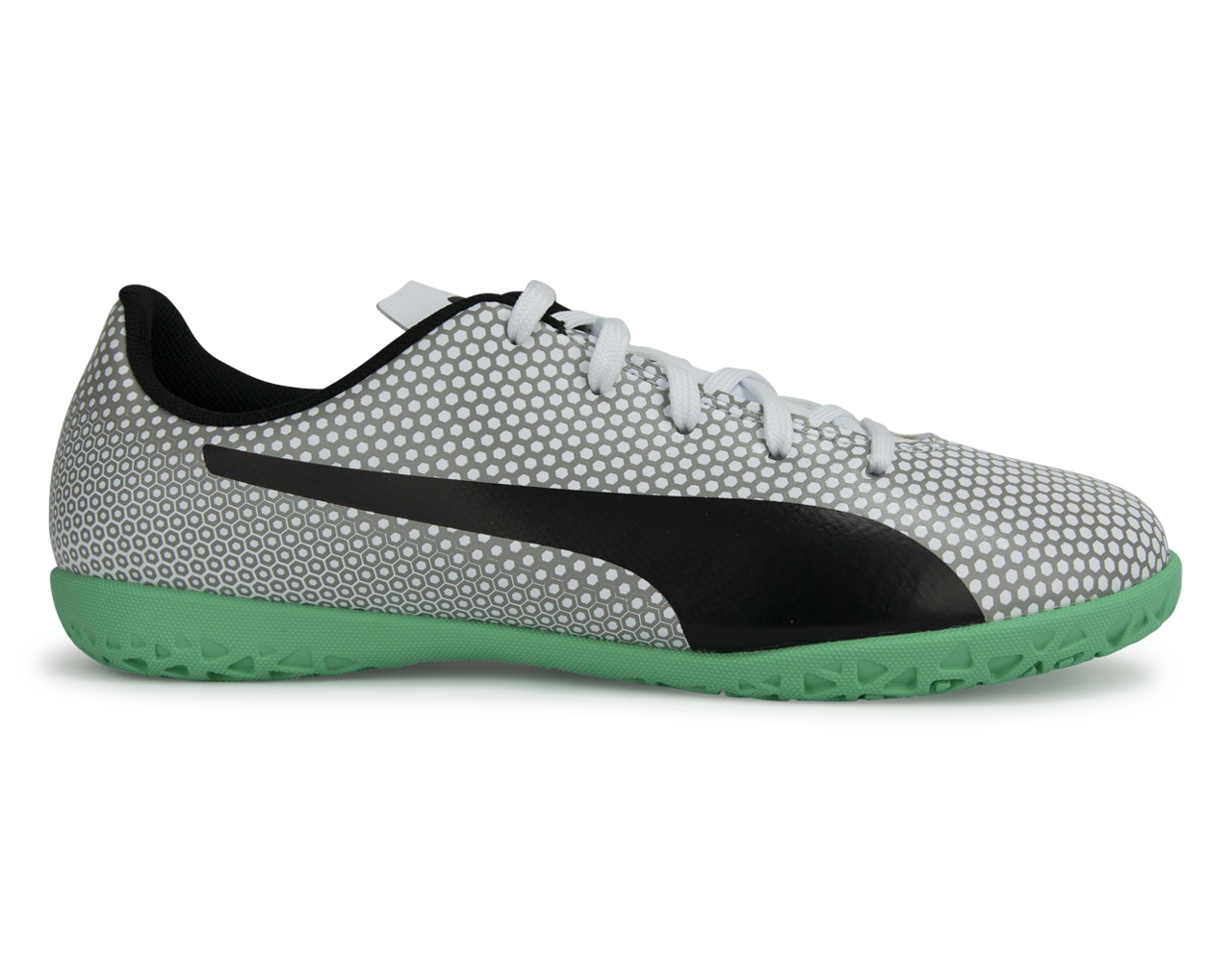 PUMA Kids Spirit Indoor Soccer Shoes White/Black/Silver、mySite、bottomscart