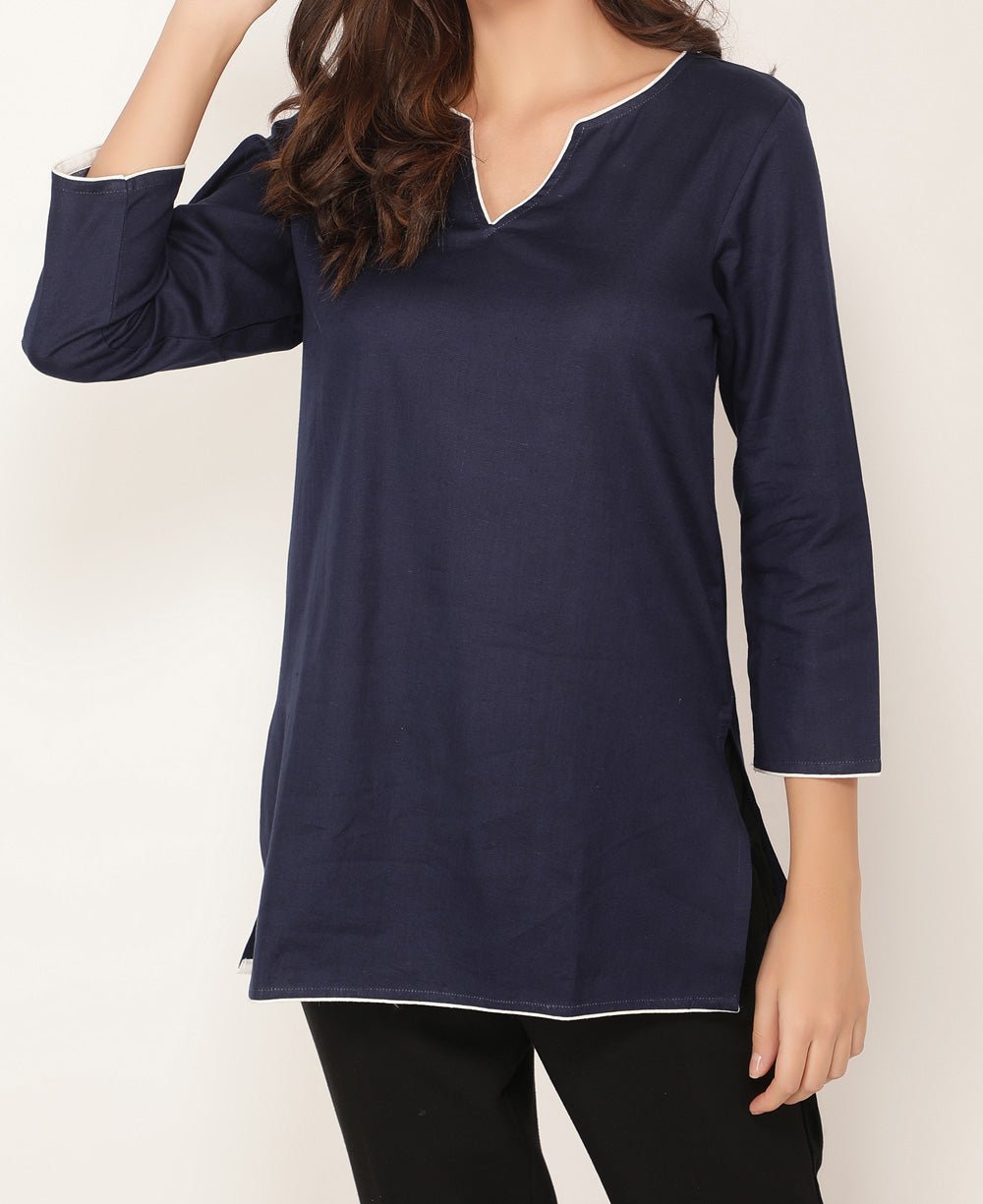 Navy Blue and White Cotton Tunic Top、mySite、topwebapps