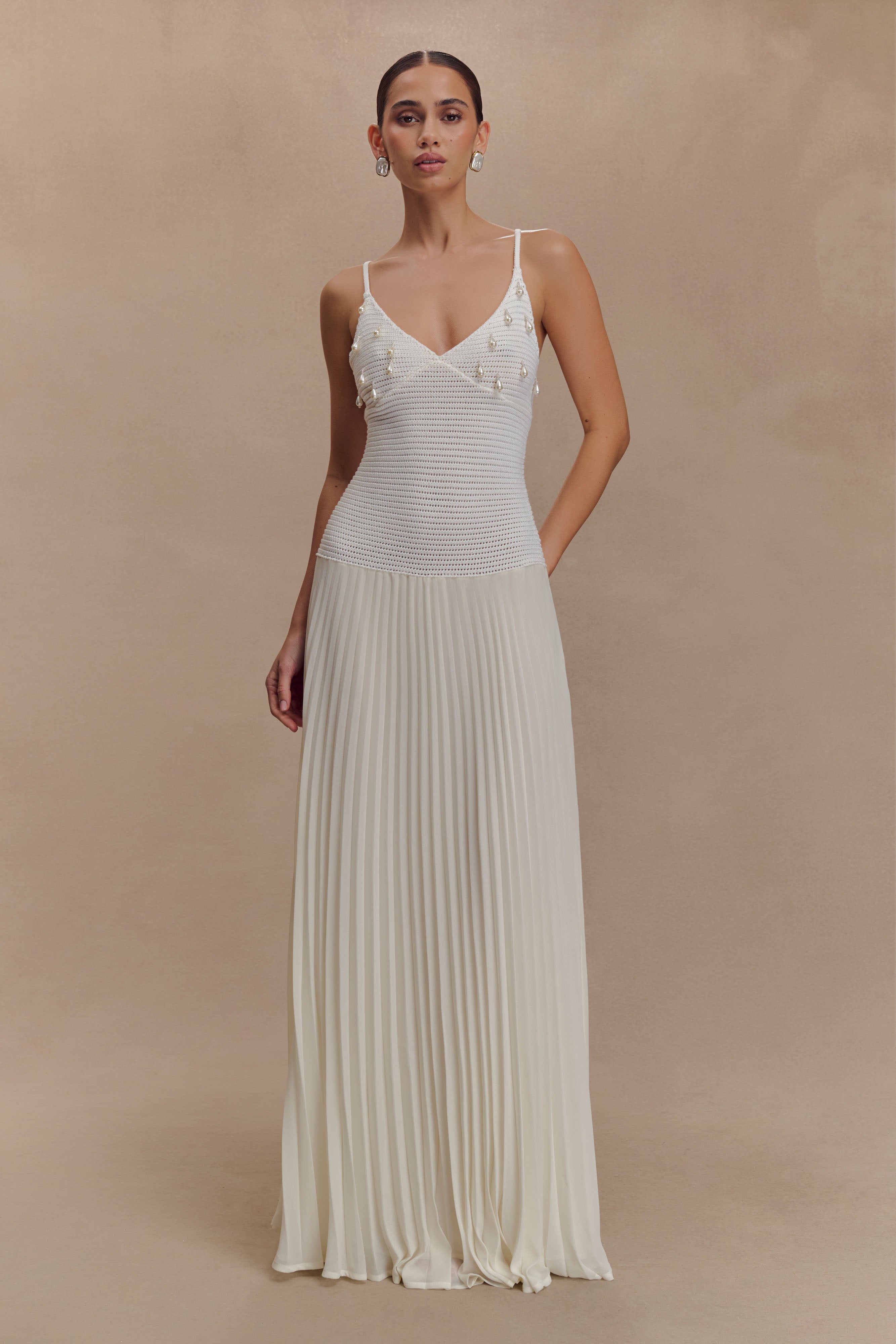 Catherine Crochet Pearl Maxi Dress - White、mySite、solidvoid