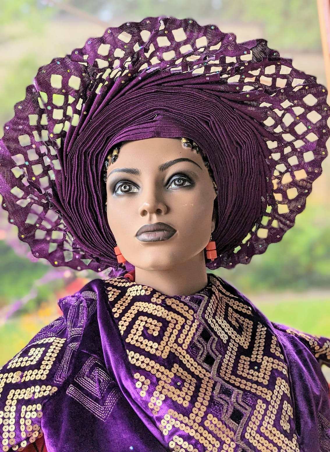 Alagi Purple African Head Tie Lazercut Pre-tied Autogele head wrap hat - DPAGPLC54、mySite、solidvoid