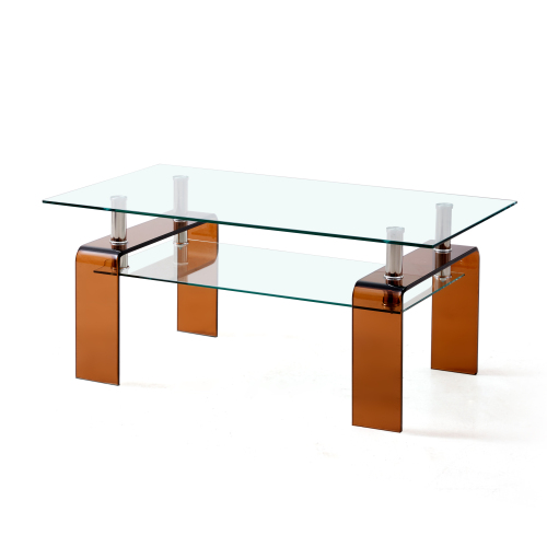 Tempered Black Glass Coffee Table, 2-Layers Tea Table、、casual